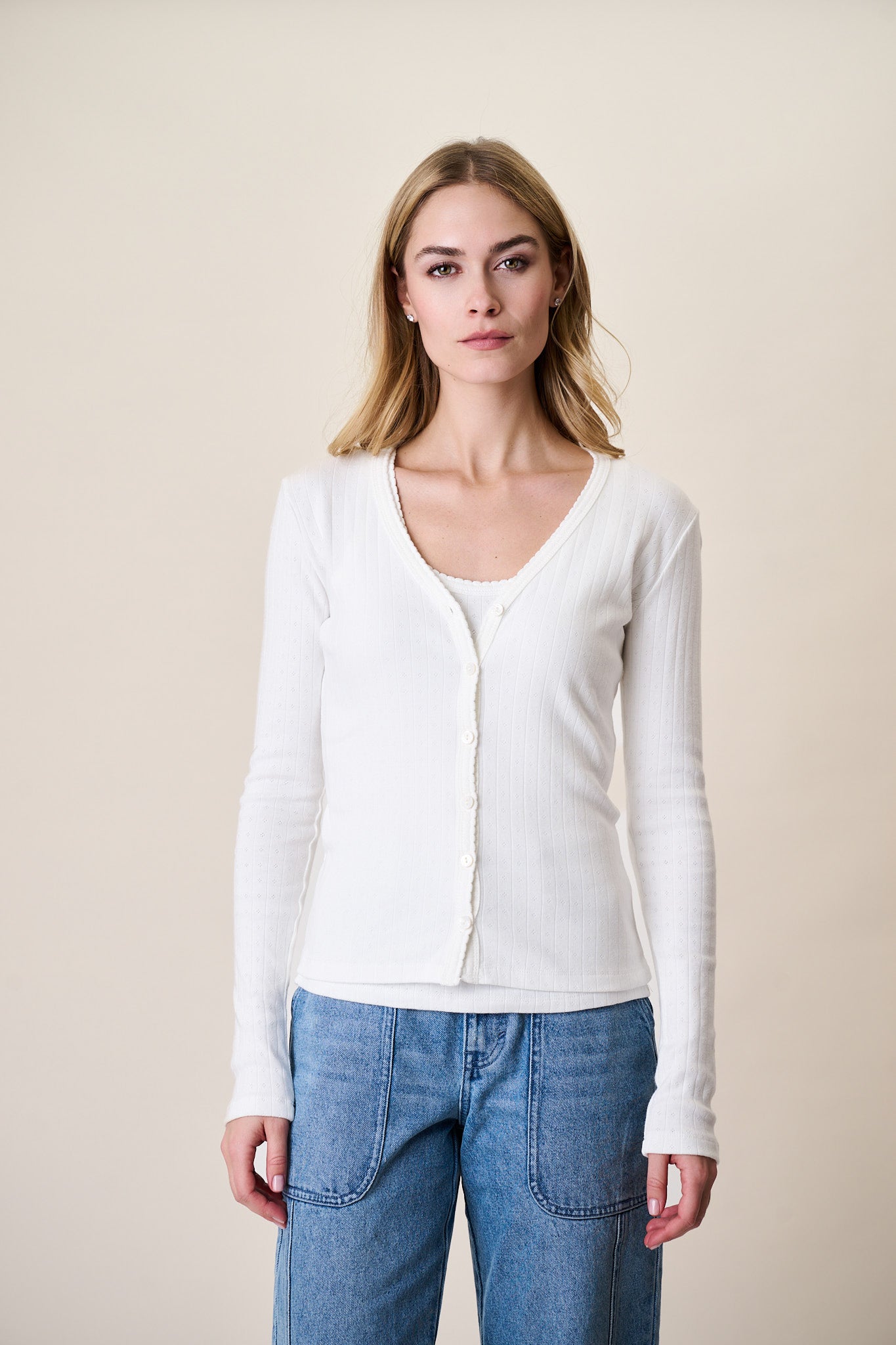 Pointelle Cardigan - White
