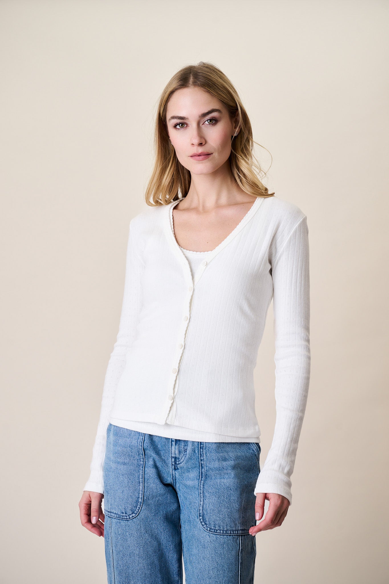 Pointelle Cardigan - White