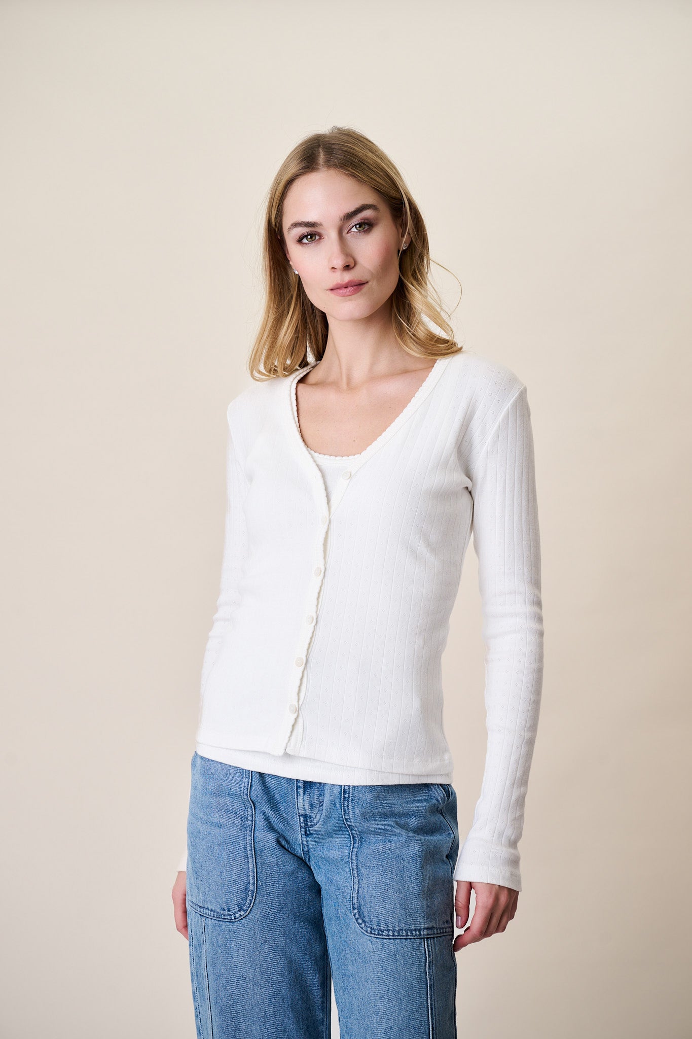 Pointelle Cardigan - White