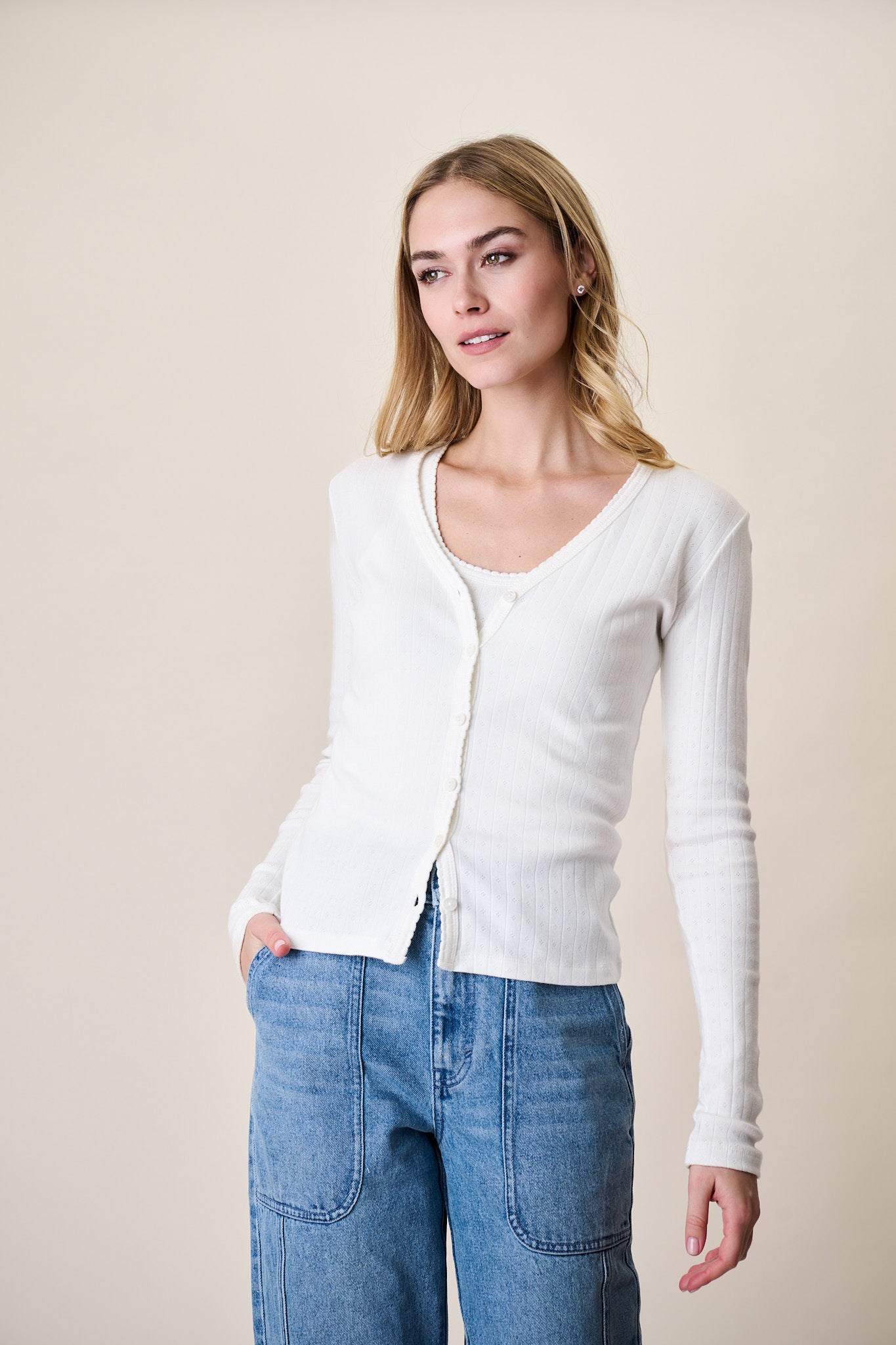 Pointelle Cardigan - White – Marea by Liz Joy