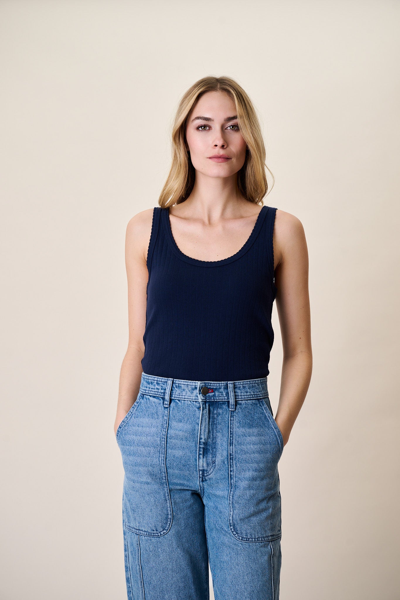 Pointelle Tank - Navy