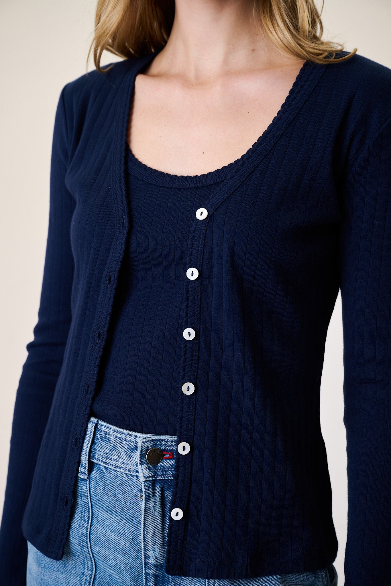 Pointelle Cardigan - Navy – Marea by Liz Joy