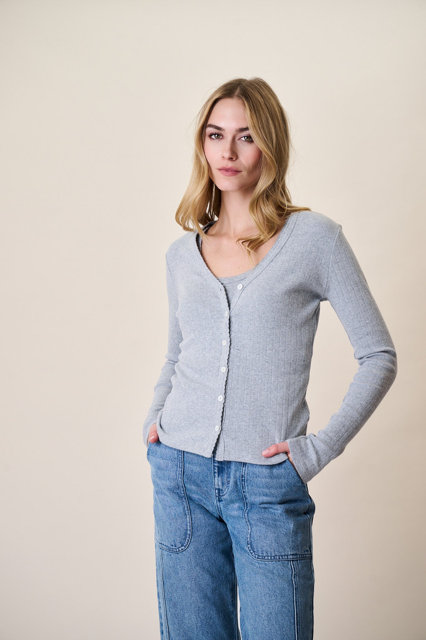 Pointelle Cardigan - Grey