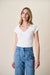 Pointelle Short Sleeve V-Neck - White