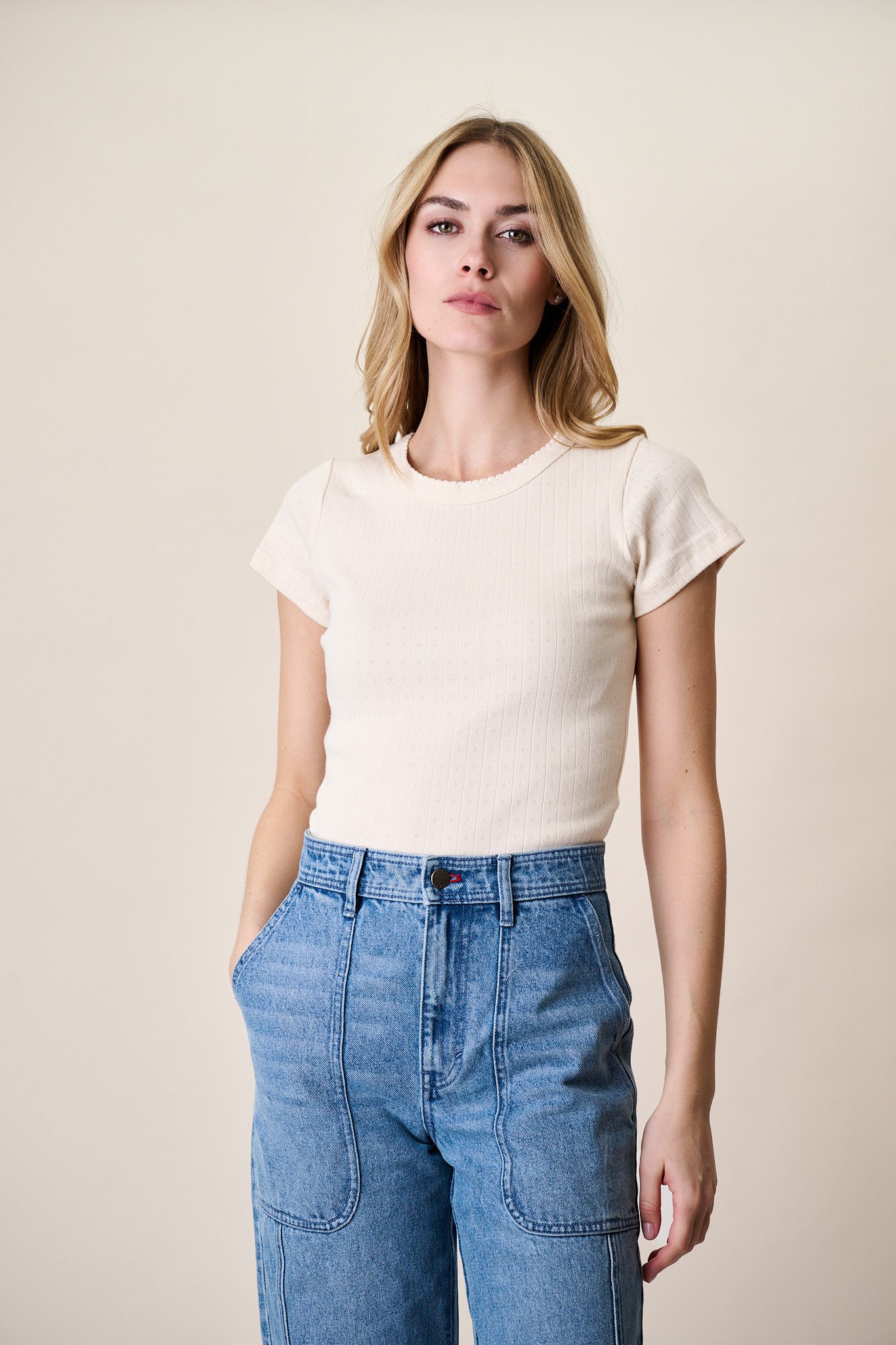 Pointelle Crewneck Tee - Ivory