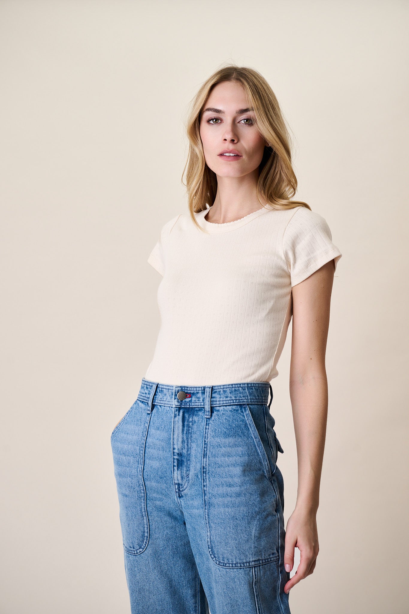 Pointelle Crewneck Tee - Ivory