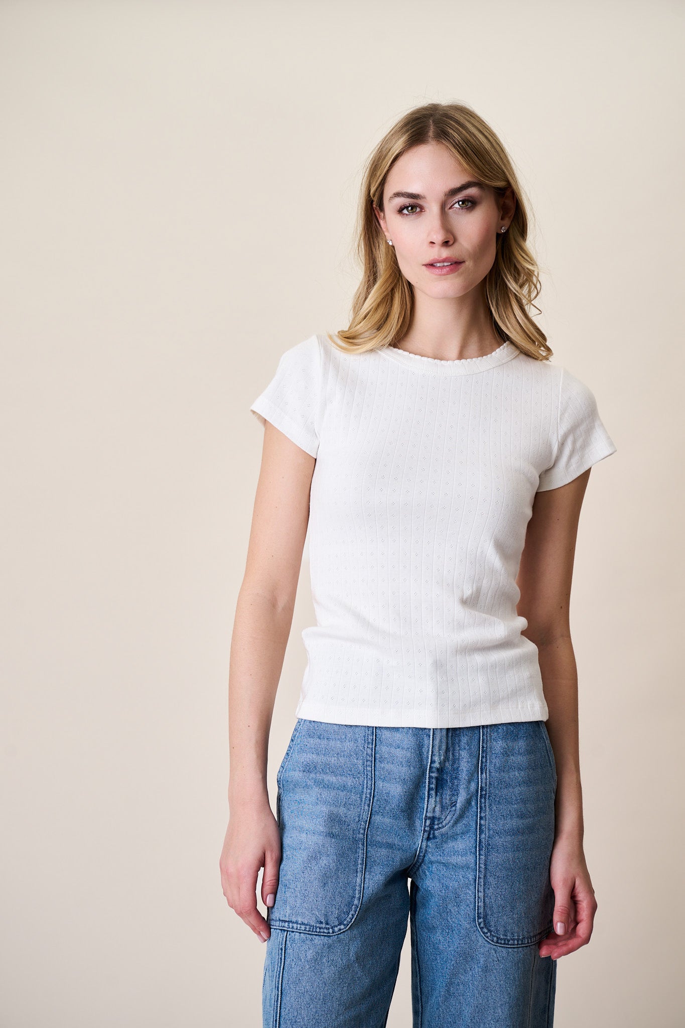 Pointelle Crewneck Tee - White