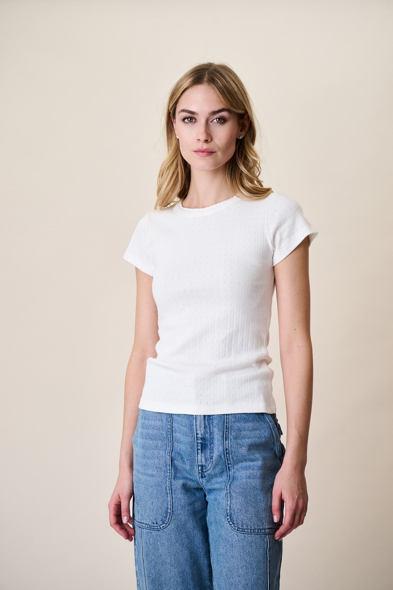 Pointelle Crewneck Tee - White