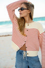 Martha Cardigan - Ivory/Red Stripe