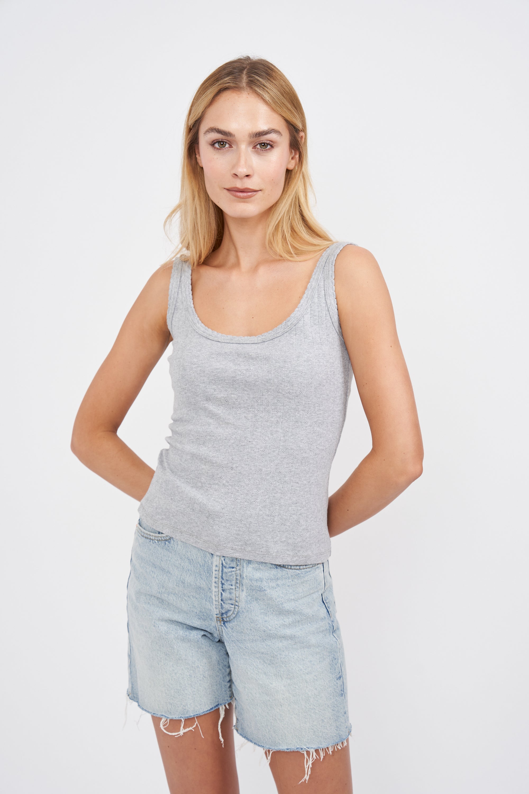 Pointelle Tank - Grey