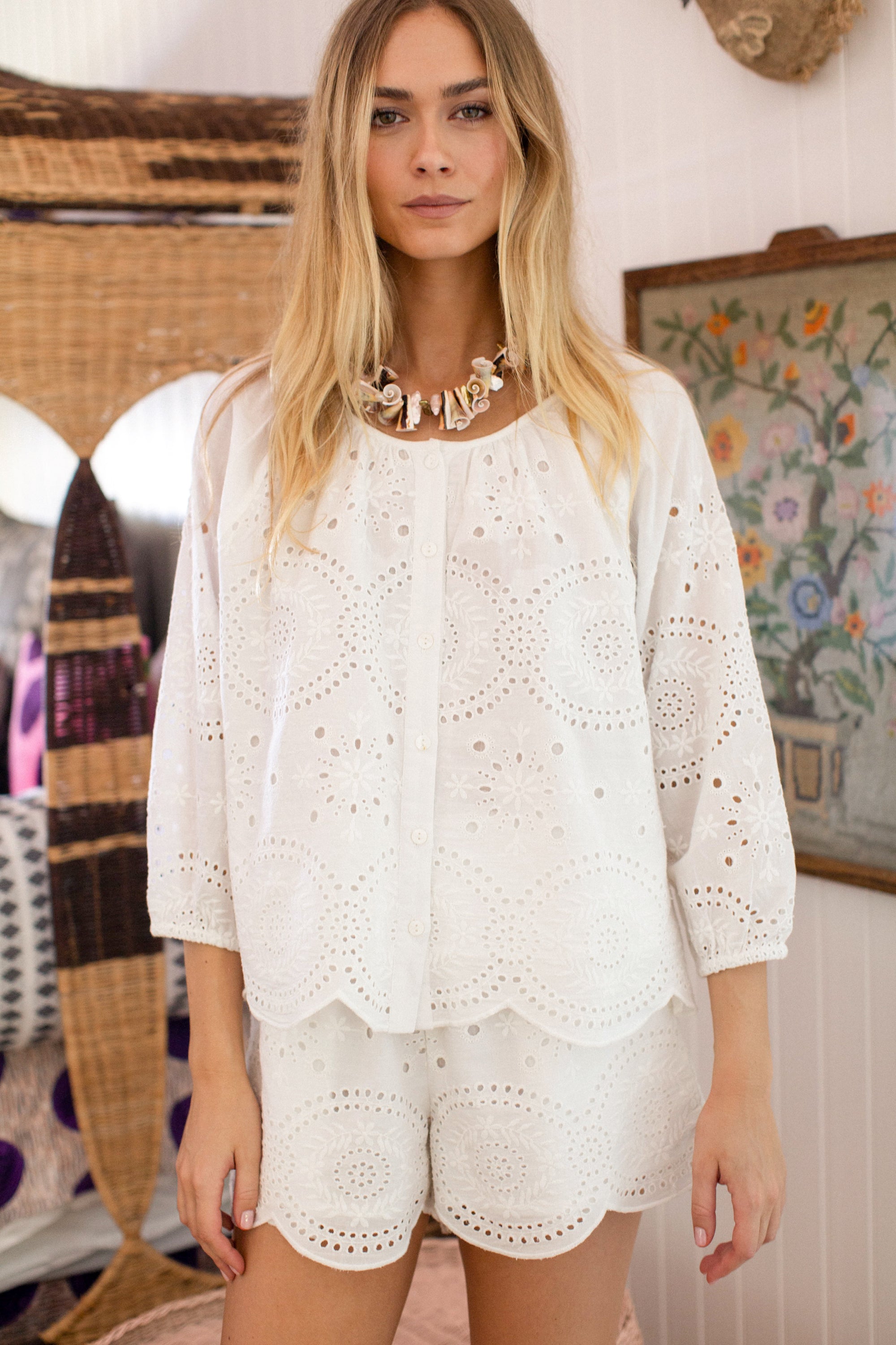 Sophie Top - White Demi Eyelet