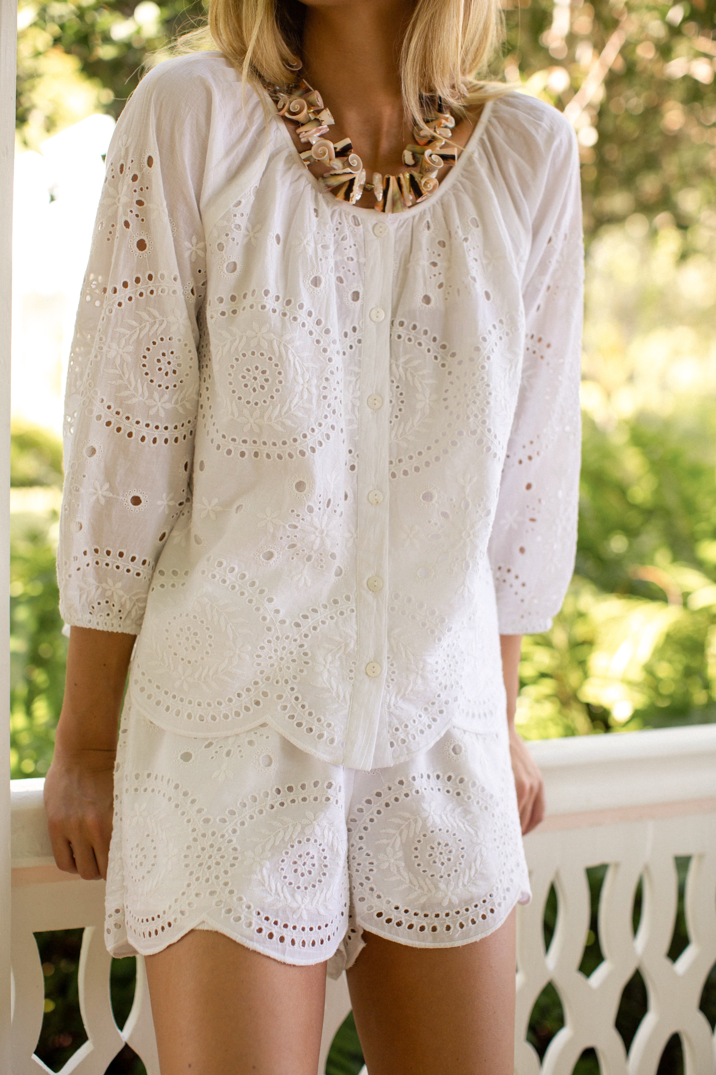 Sophie Top - White Demi Eyelet – Marea by Liz Joy
