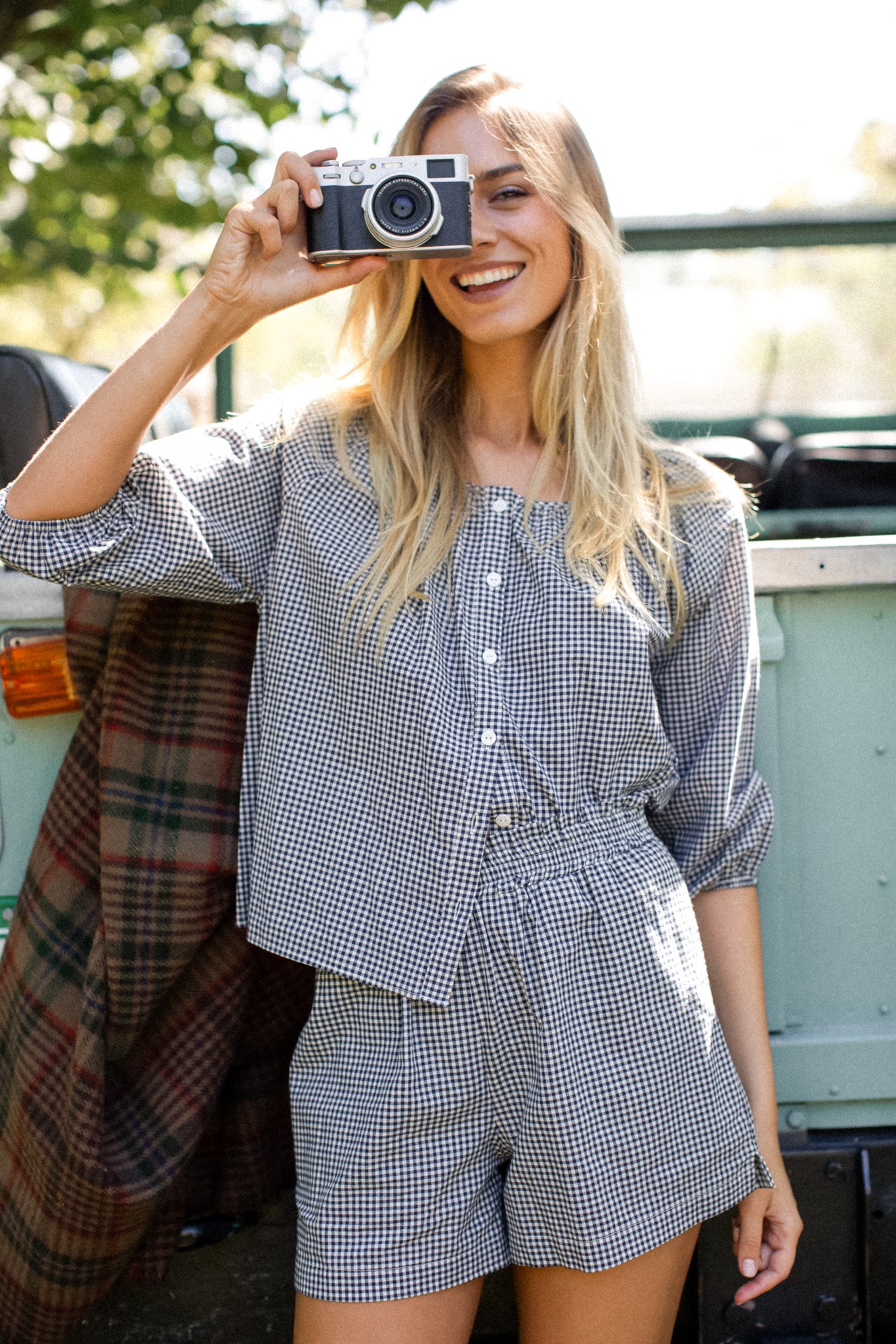Sophie Top - Navy Mini Gingham – Marea by Liz Joy