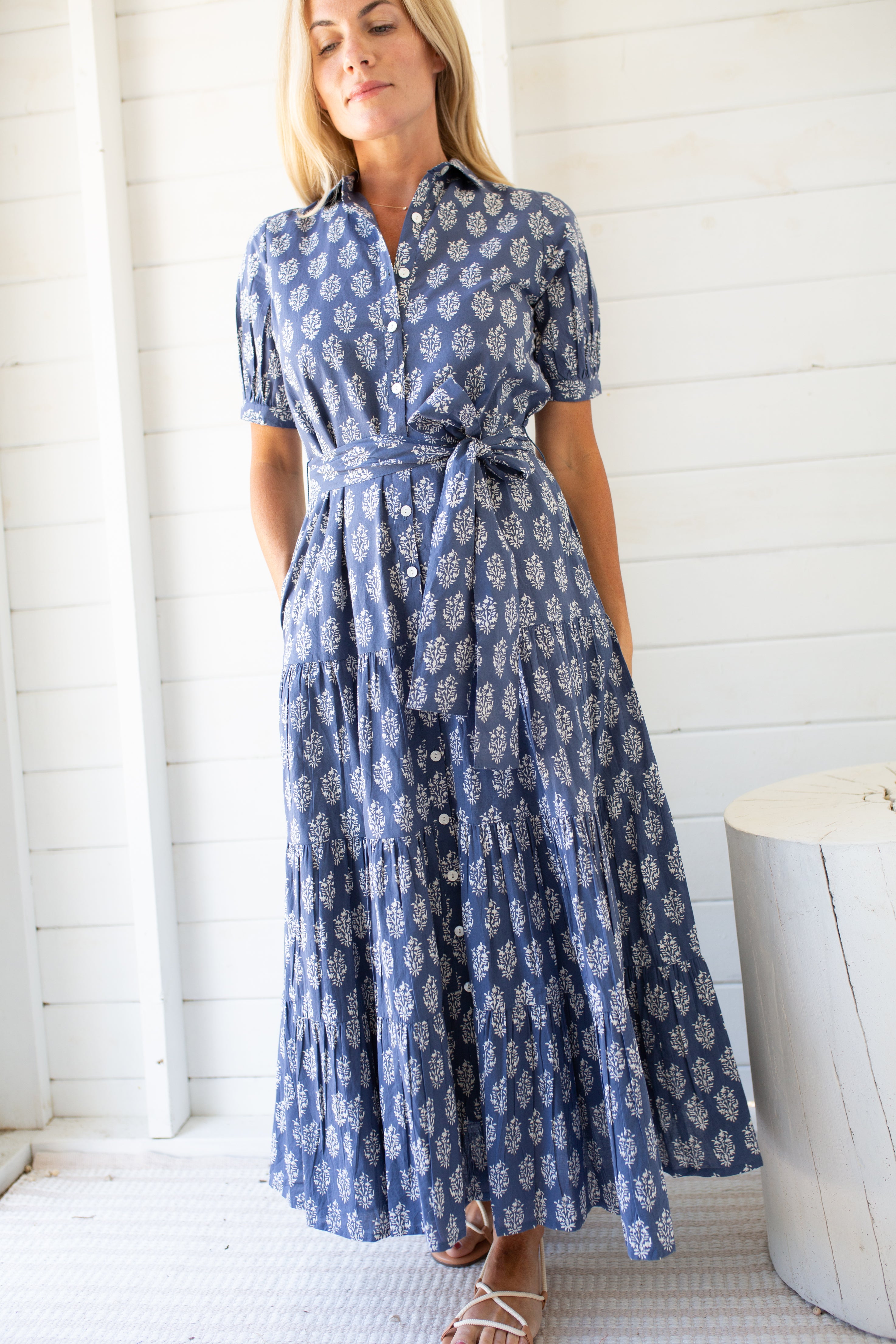 Short Sleeve Maxi Dress - Blue Indigo
