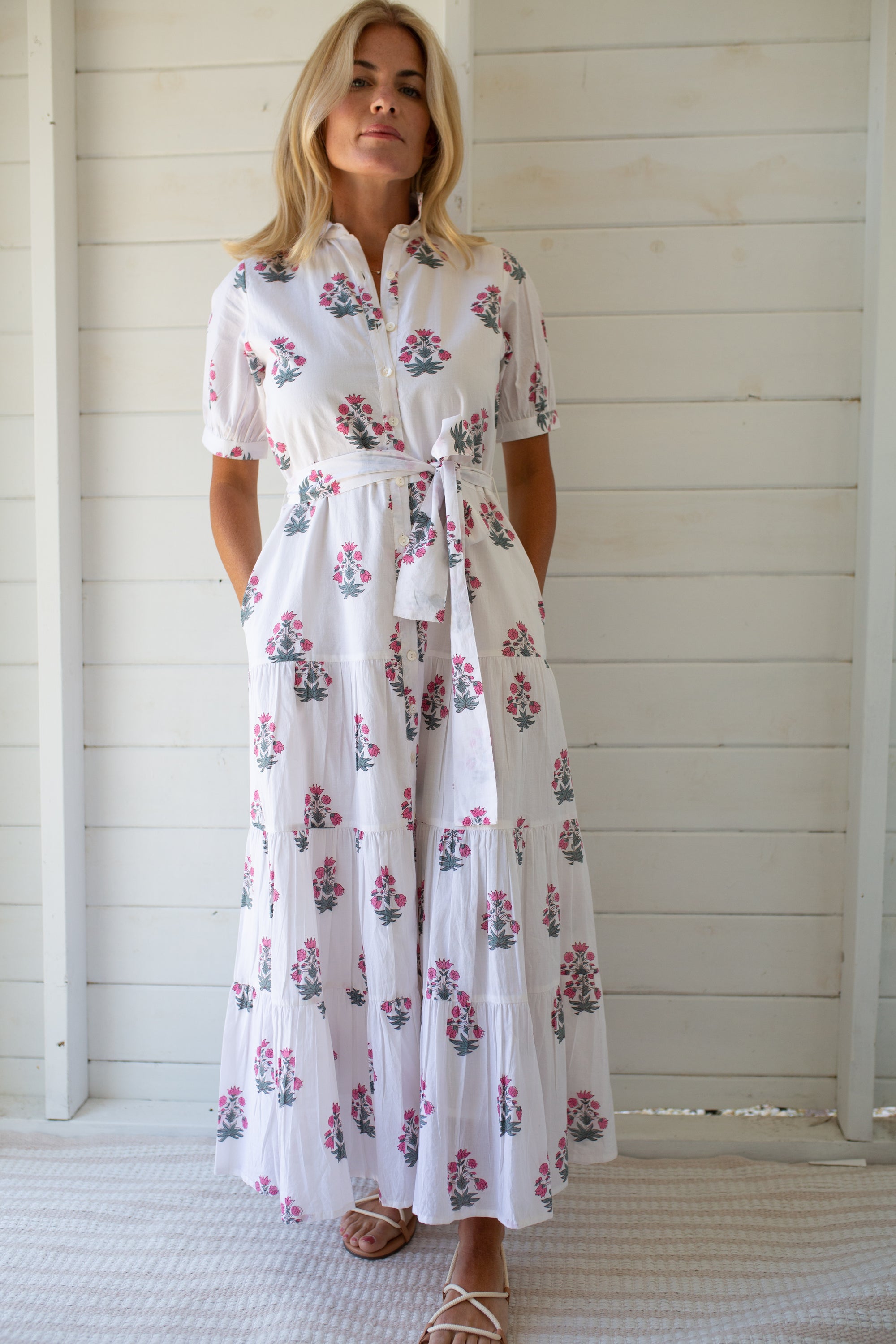 Short Sleeve Maxi Dress - Beach Rose Floral