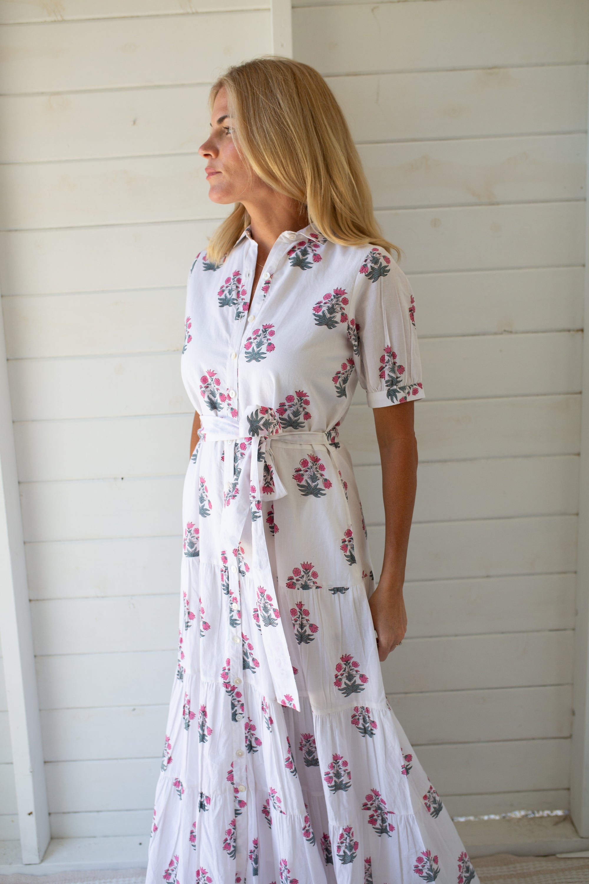 Short Sleeve Maxi Dress - Beach Rose Floral