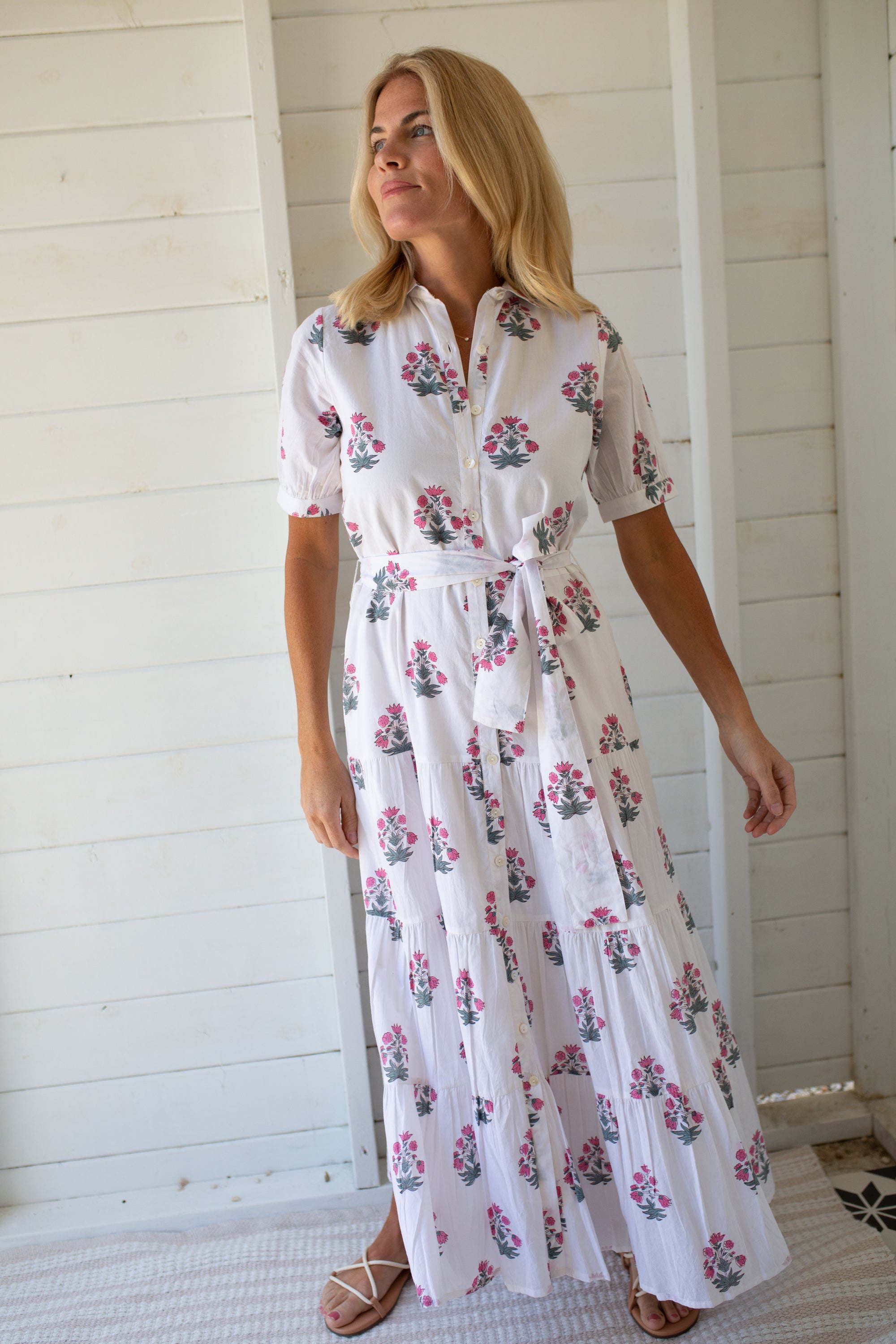 Short Sleeve Maxi Dress - Beach Rose Floral