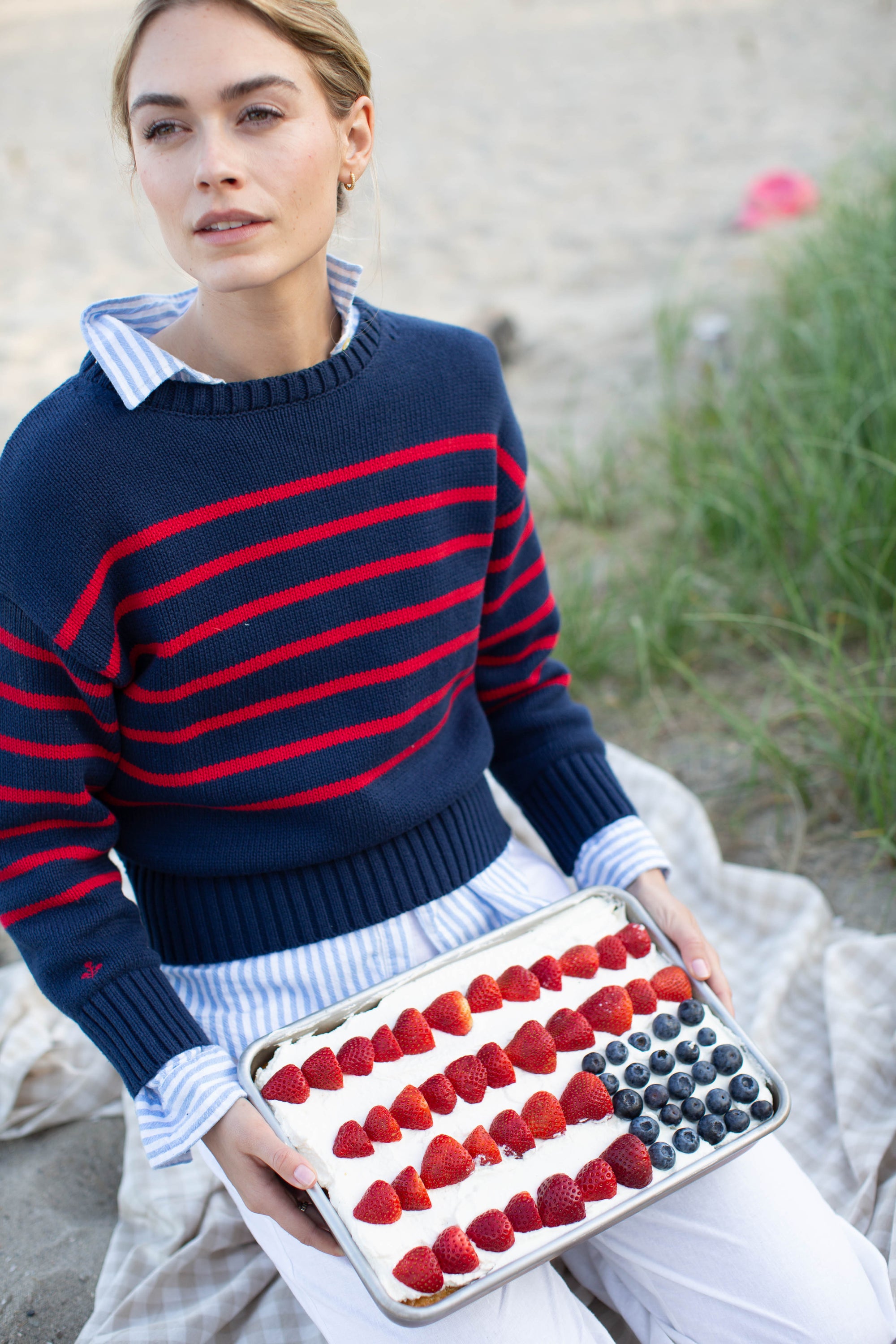 Lake Sweater - Navy/Red Stripe