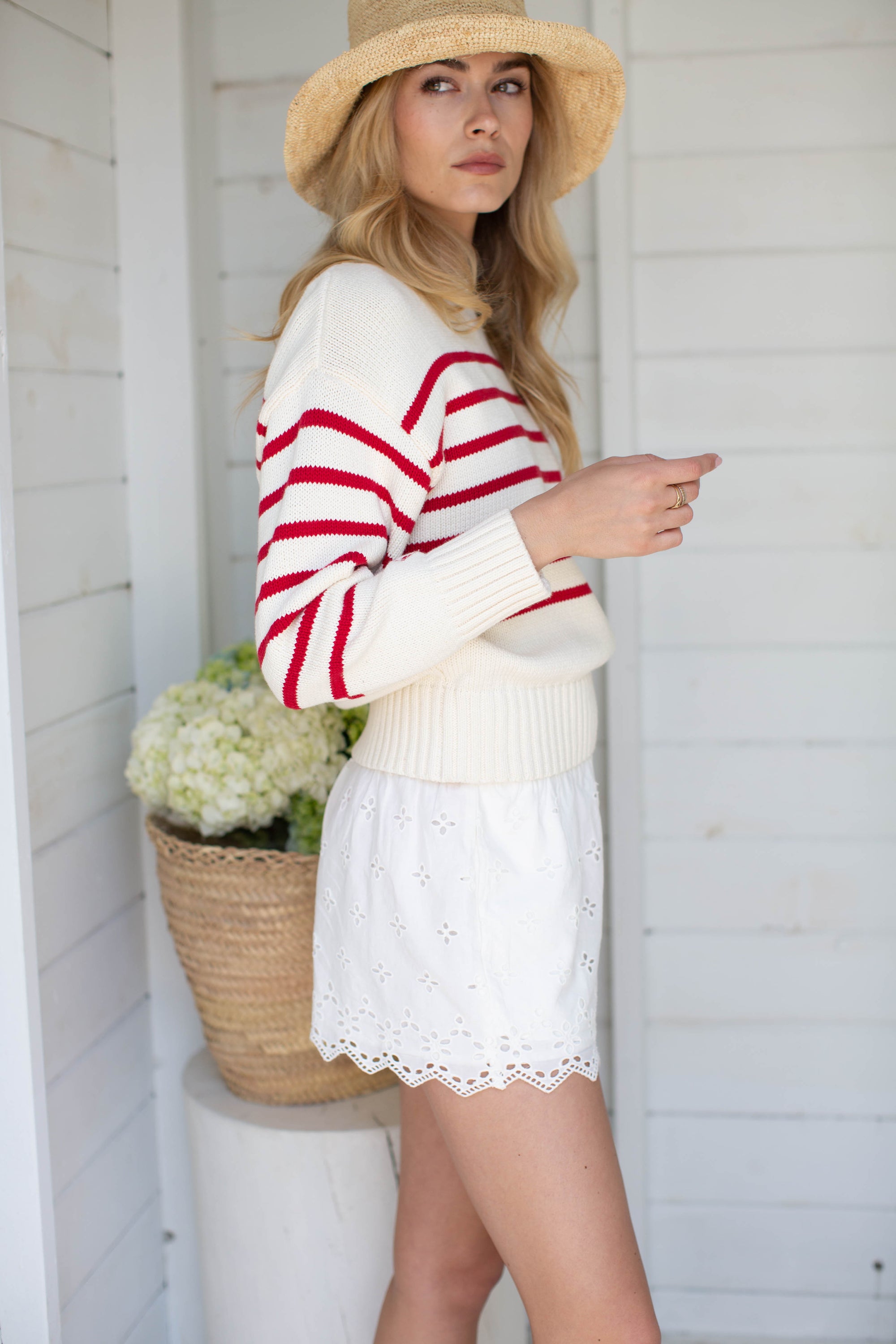 Lake Sweater - Ivory/Red Stripe