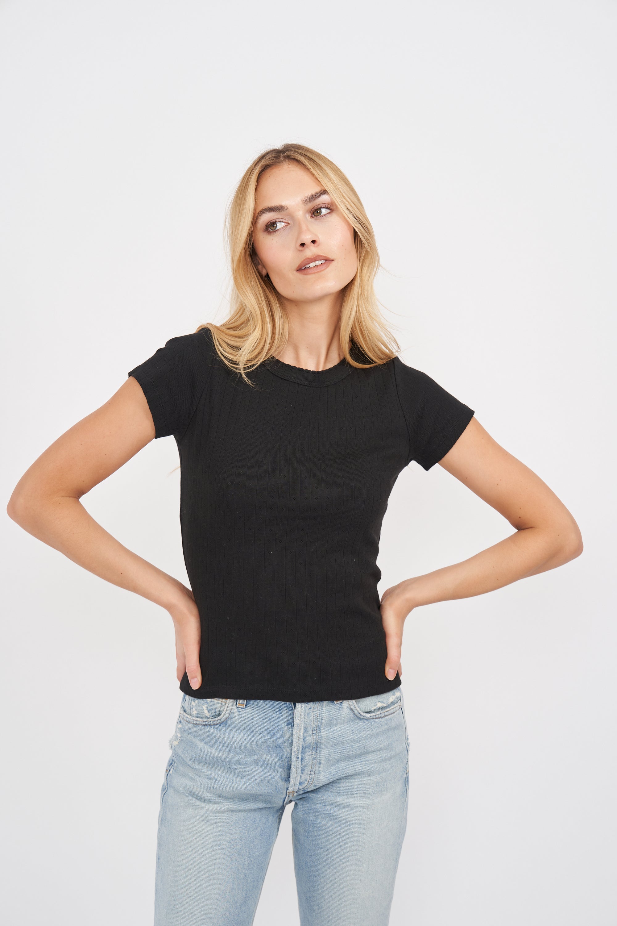 Pointelle Crewneck Tee - Black