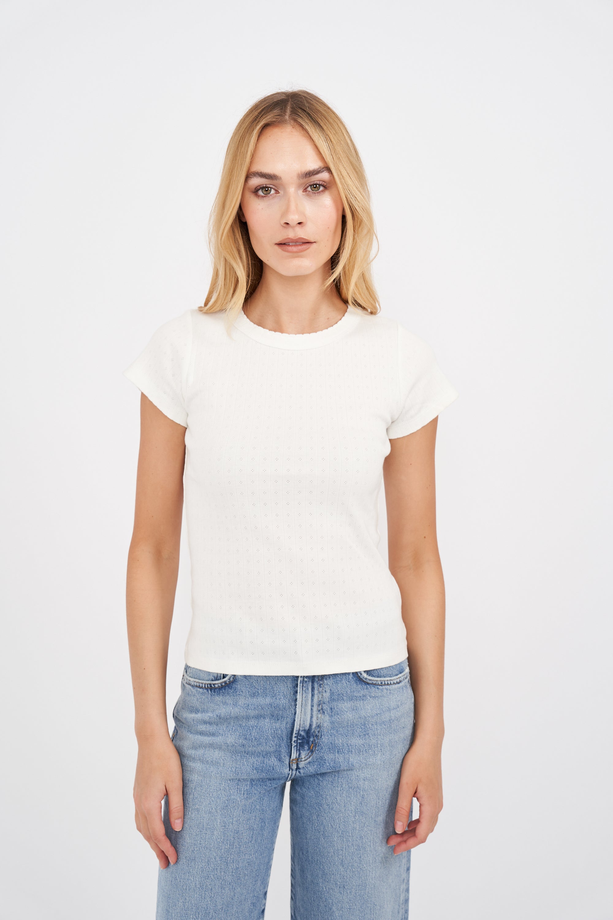 Pointelle Crewneck Tee - White