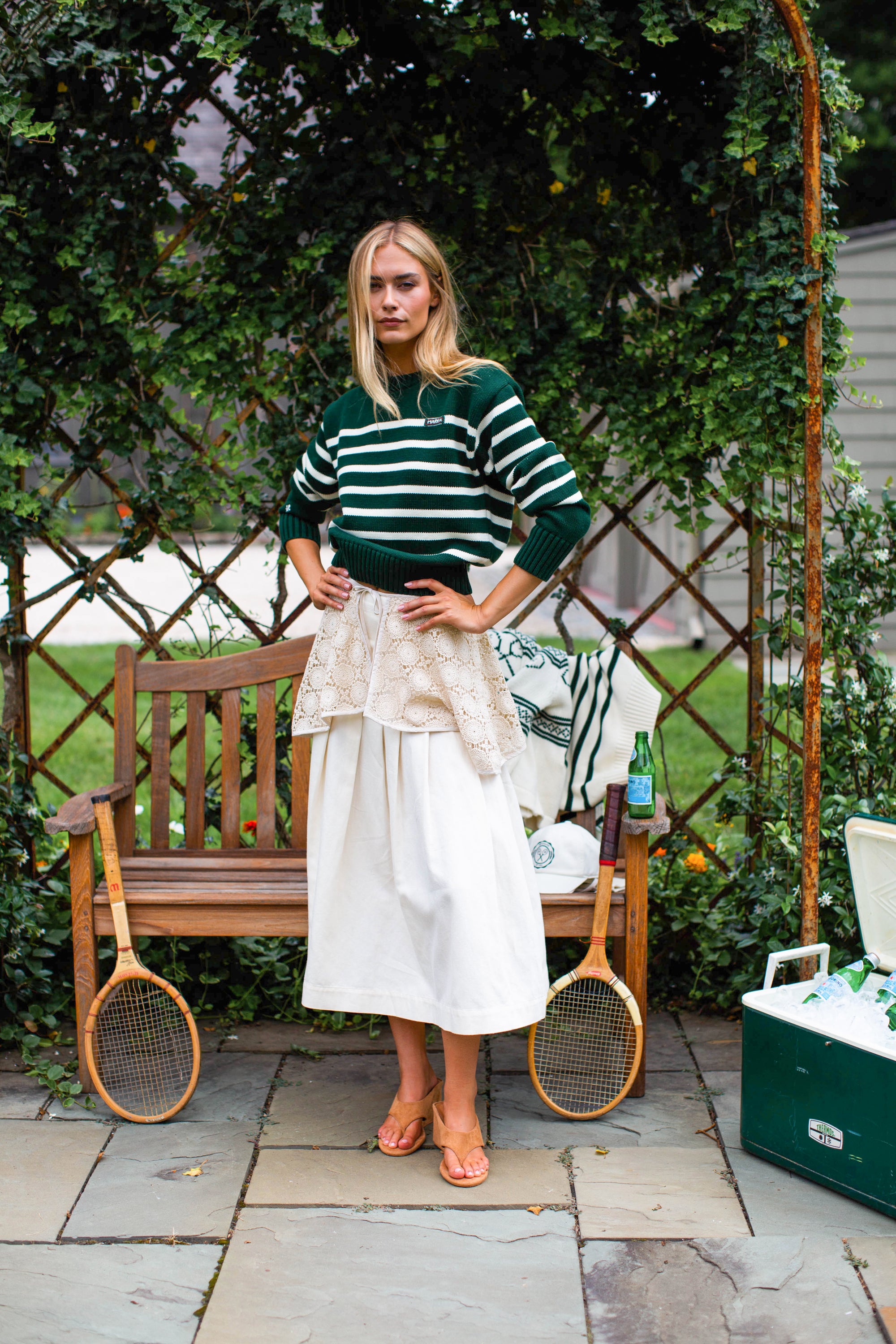 Lake Club Sweater - Green/Ivory Stripe