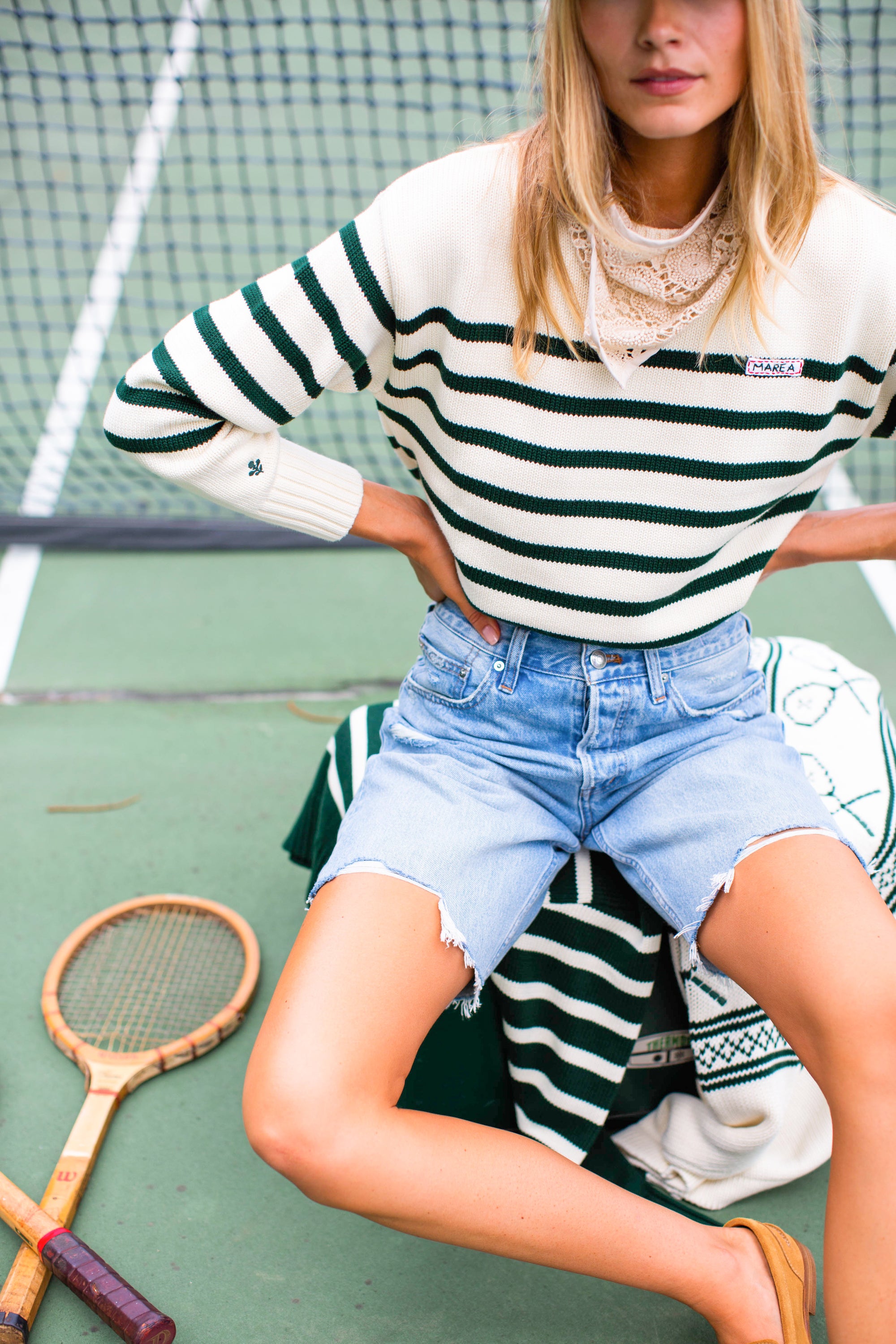 Lake Club Sweater - Ivory/Green Stripe