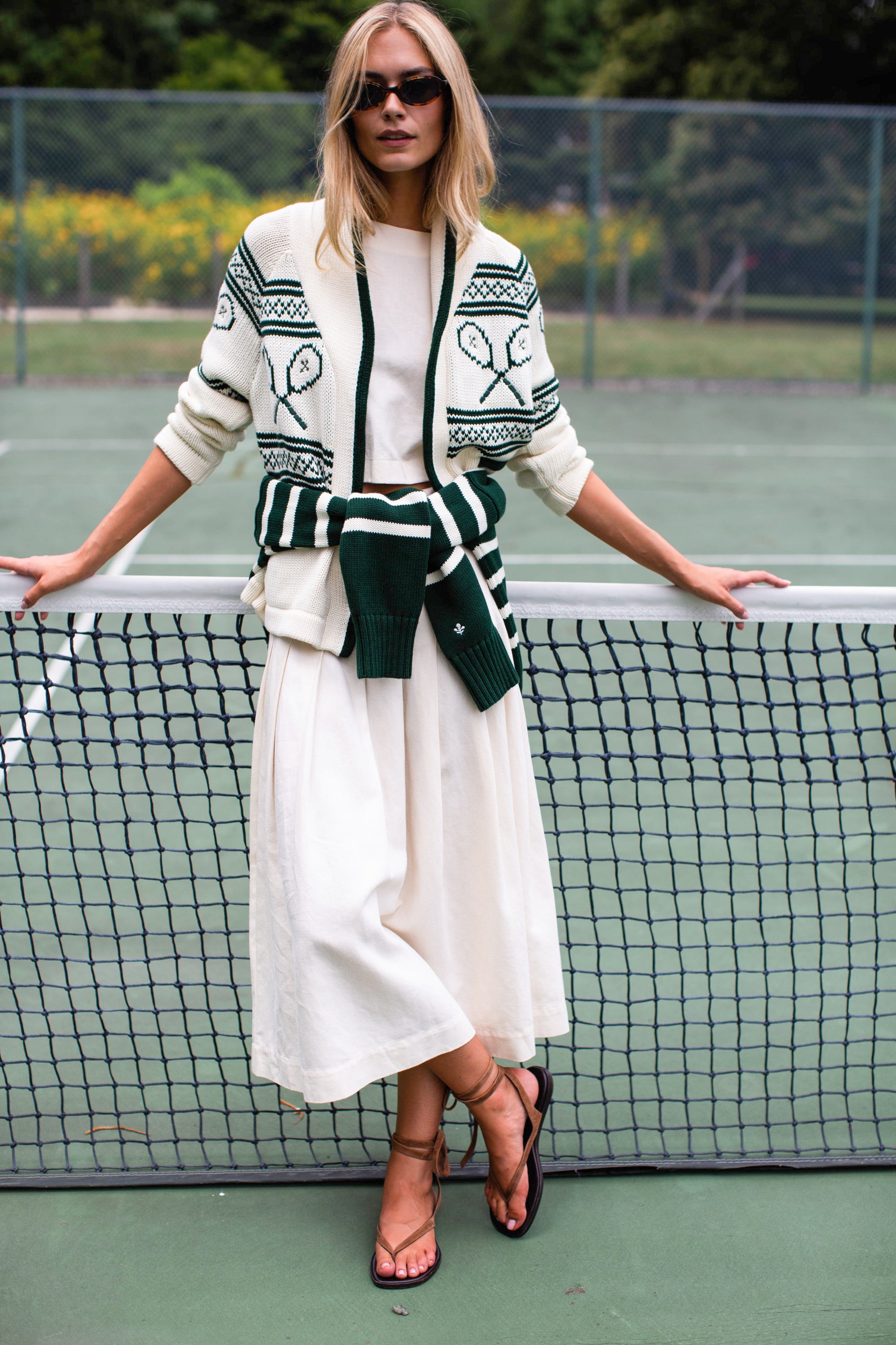 Marea Shawl Cardigan in Intarsia Tennis  - Ivory