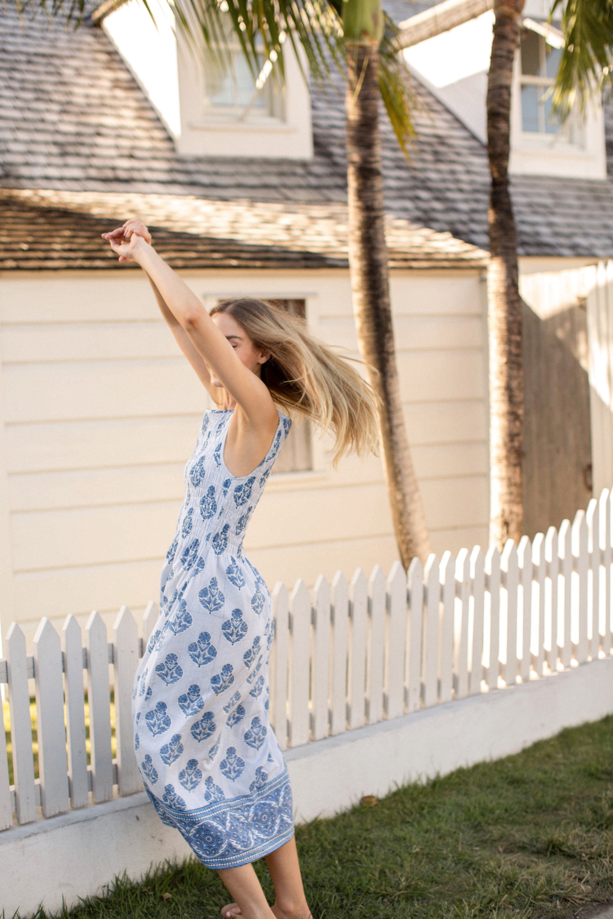 Sara Dress - Indigo Striped Hollyhock