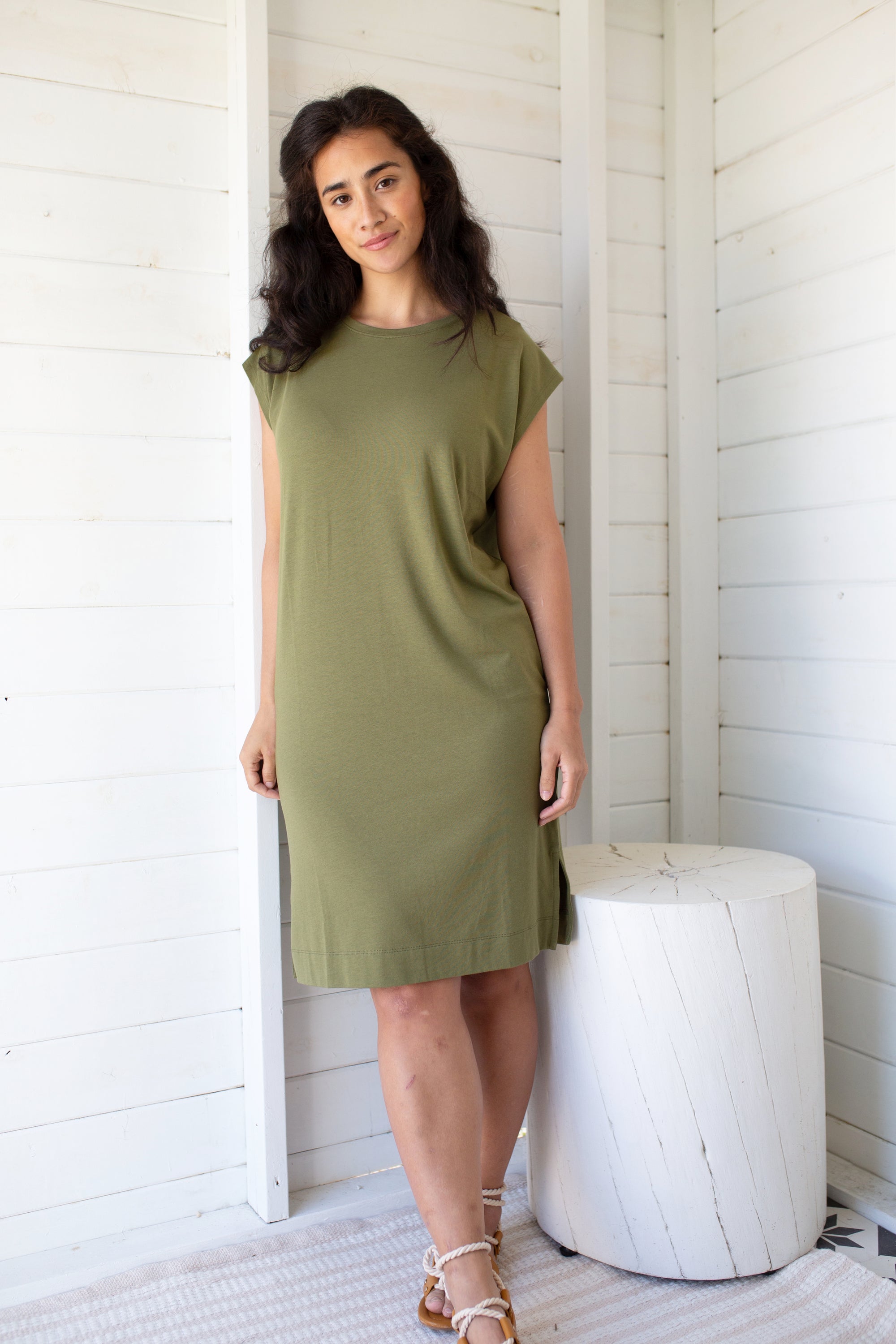 Soft Tee Midi Dress - Olive