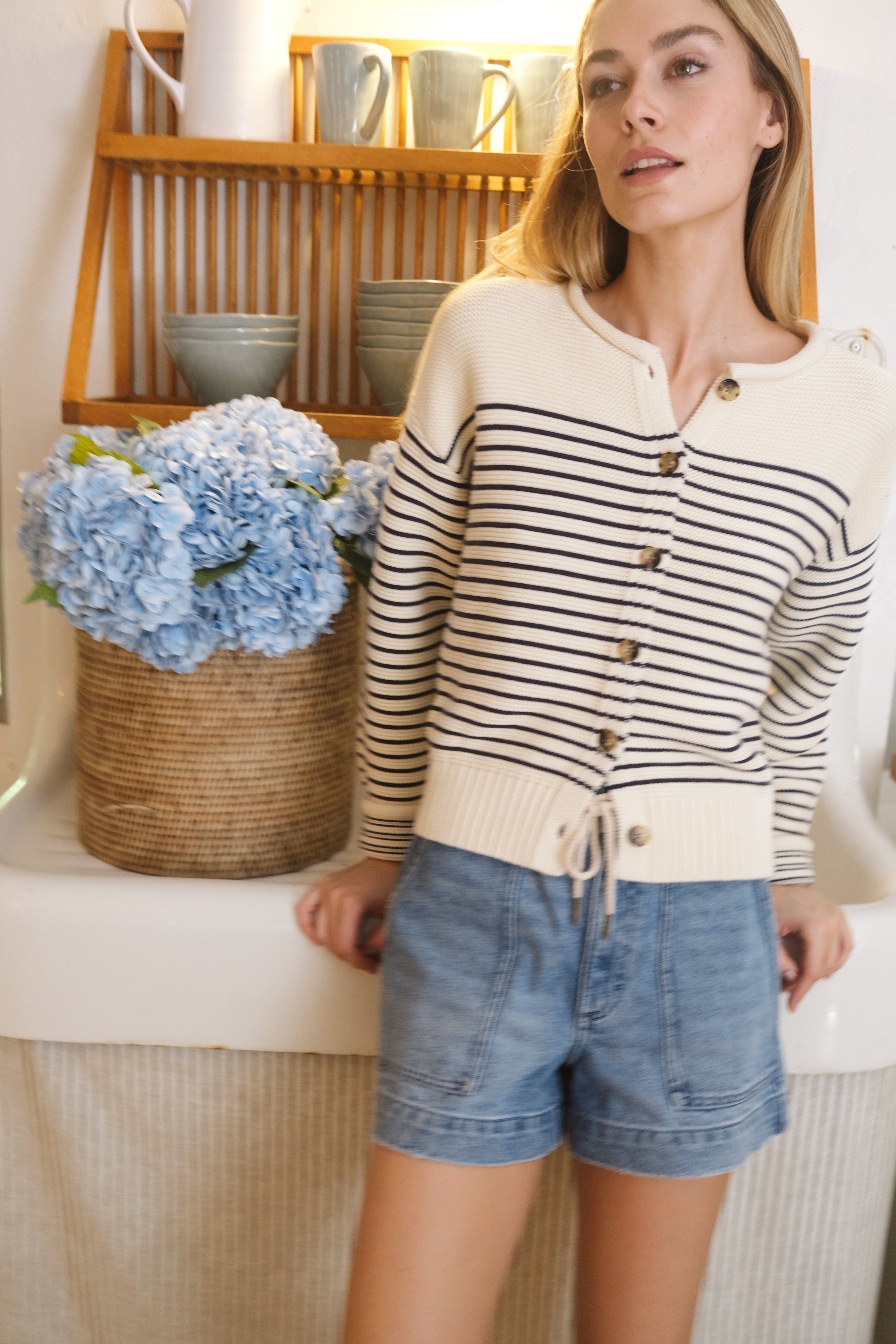 Martha Cardigan - Ivory/Navy Stripe – Marea by Liz Joy