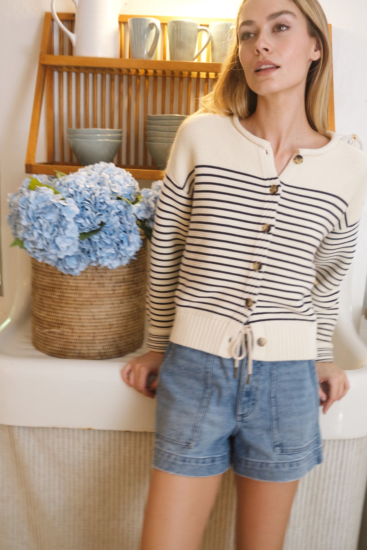 Martha Cardigan - Ivory/Navy Stripe – Marea by Liz Joy