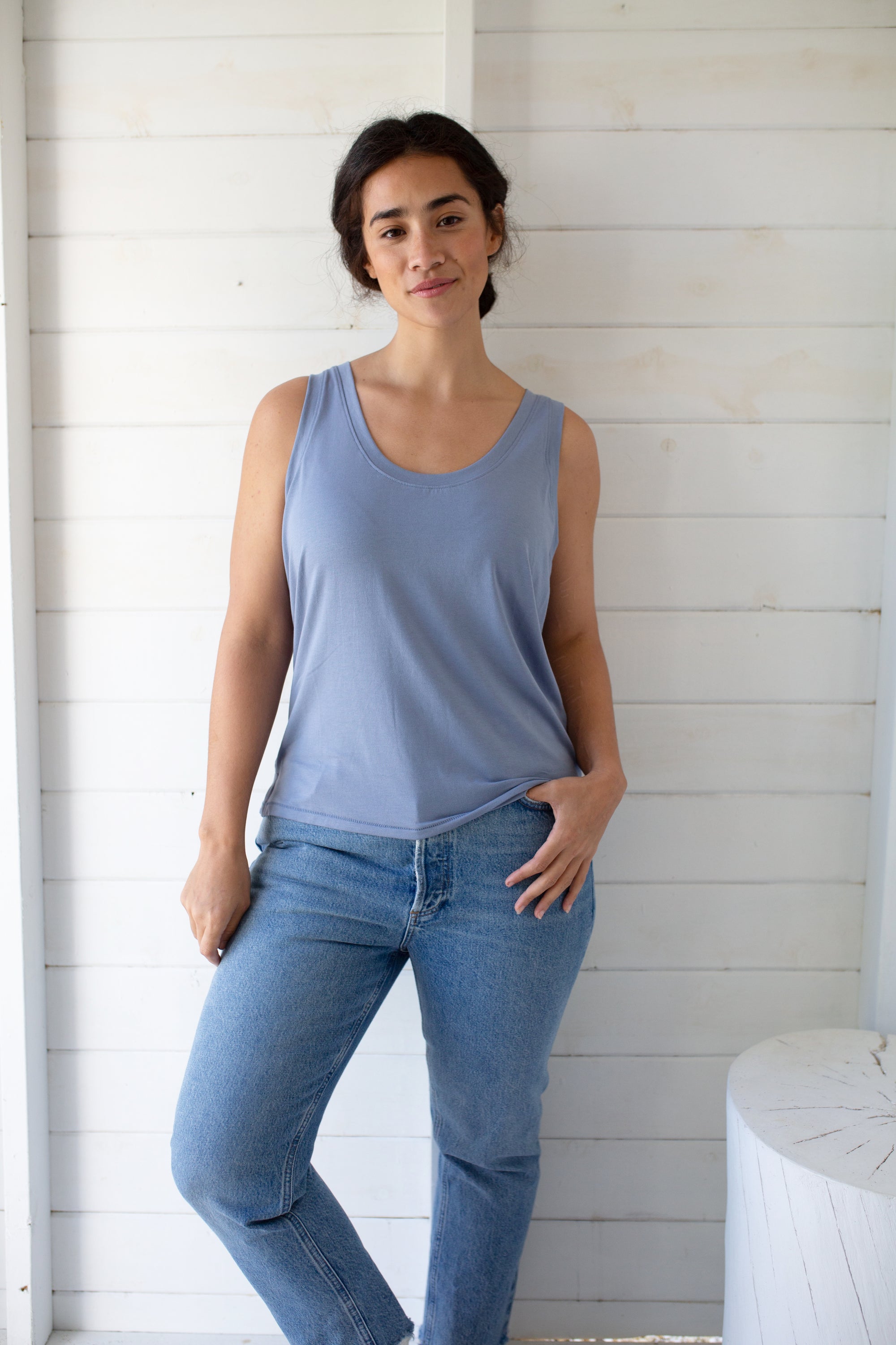 Soft Tee Scoop Tank - Blue Hydrangea