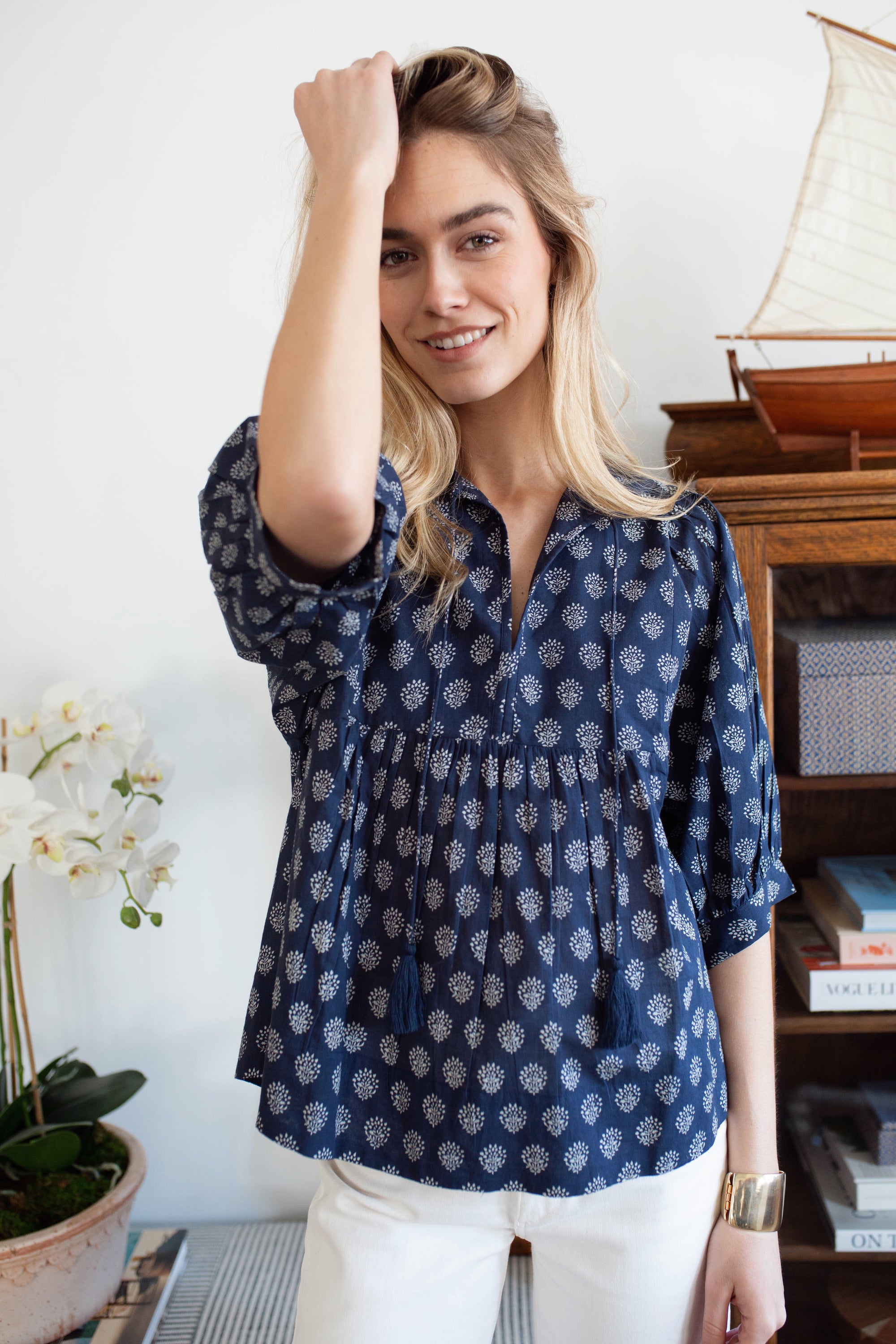 Steph Top - Navy Mini Meadow