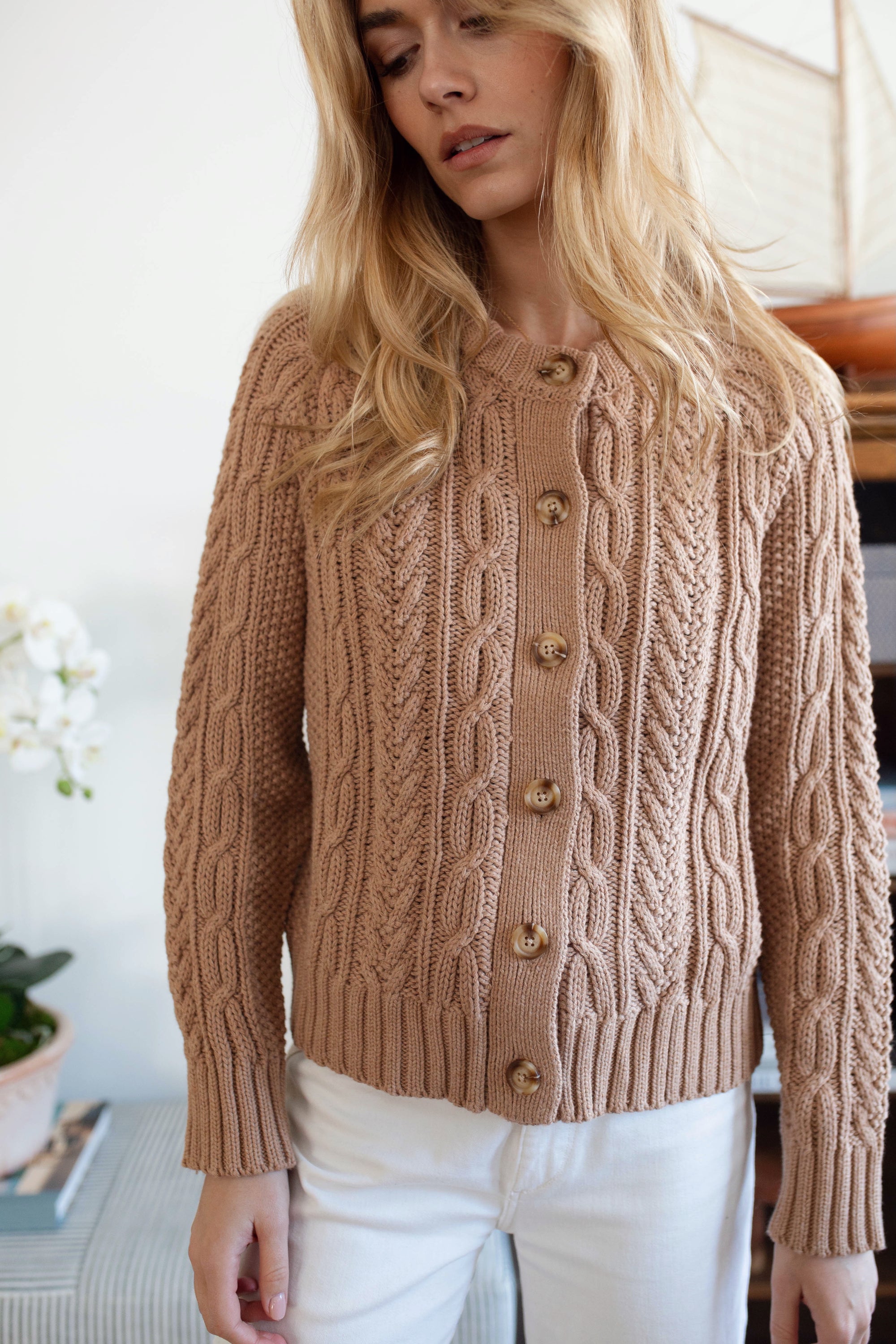 Cable Cardigan - Camel