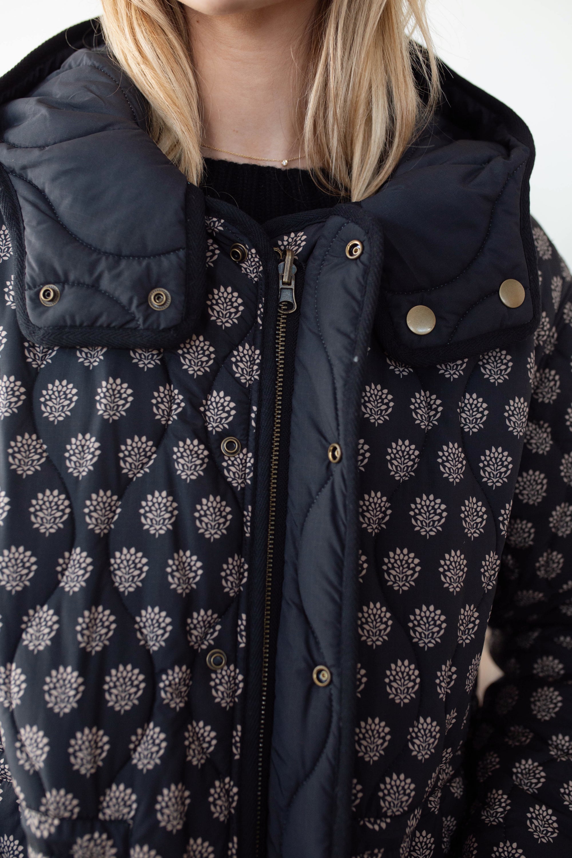Reversible Quilted Coat - Black Mini Meadow