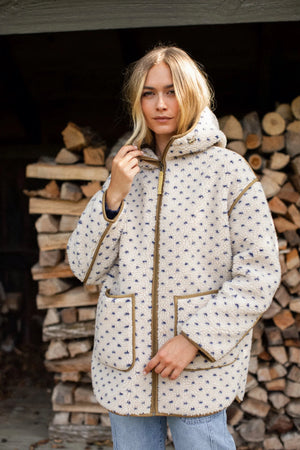 PRE-ORDER Hooded Sherpa Jacket - Ivory/Blue Birdseye – Marea by