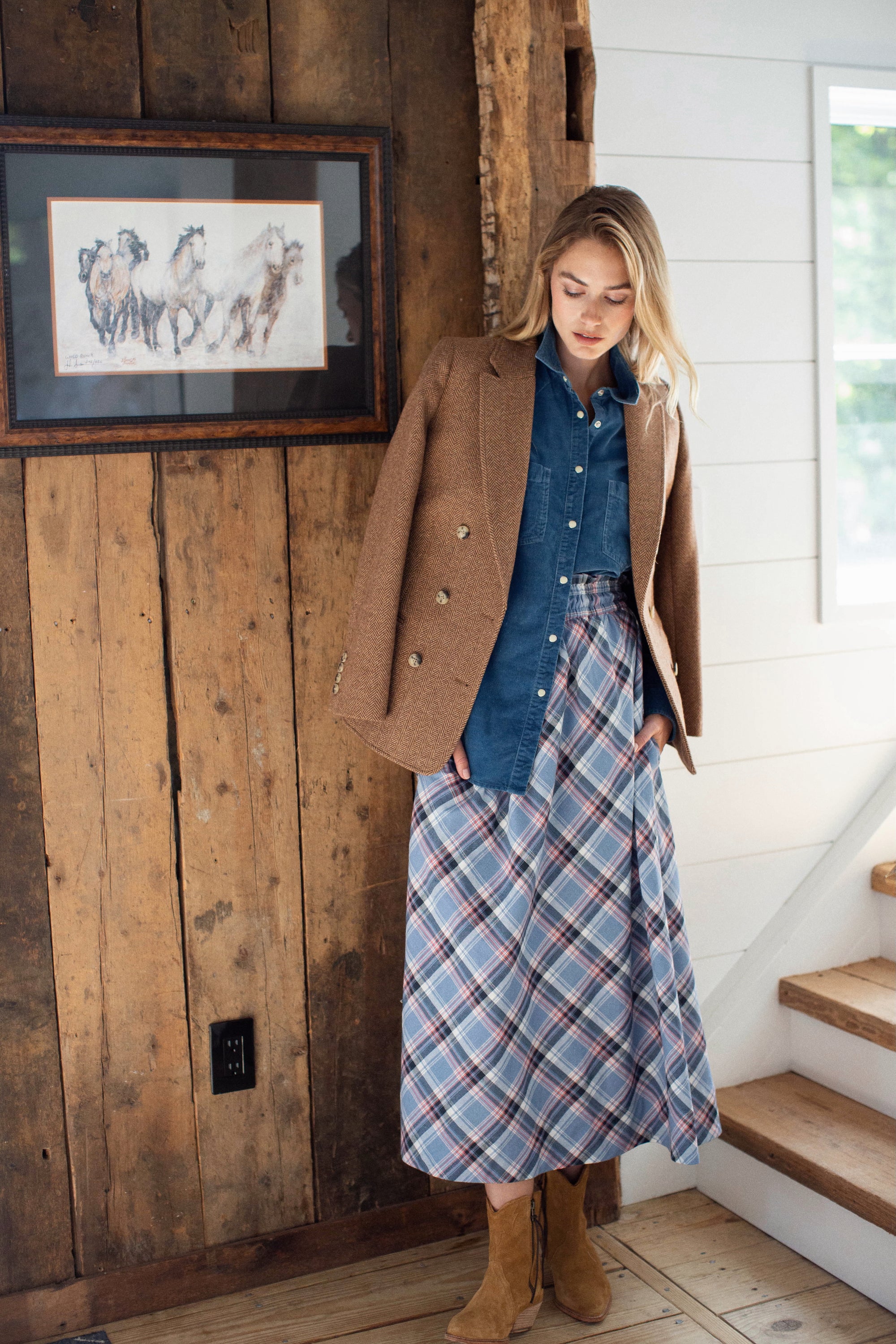 Lydia Skirt - Harbor Blue Check