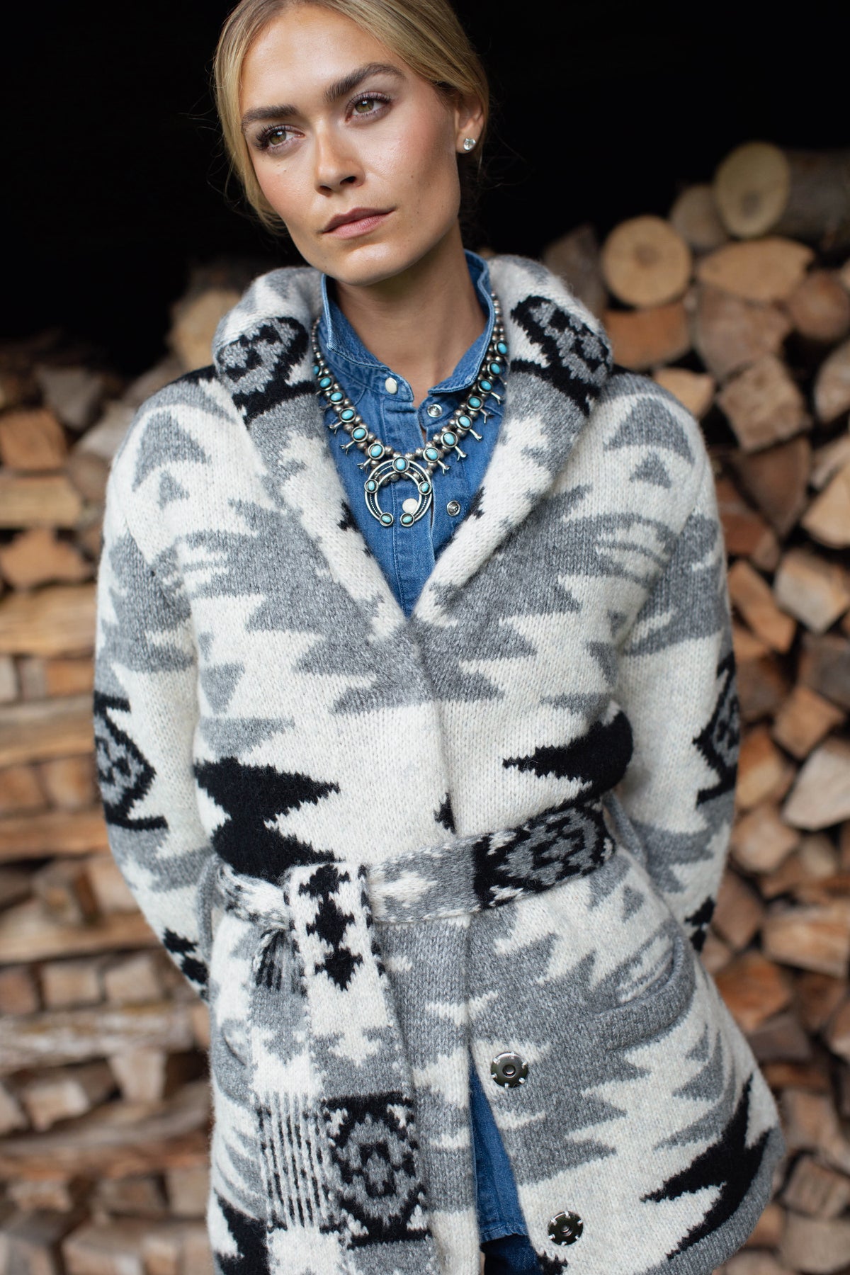 Sedona Sweater Coat - Grey Intarsia