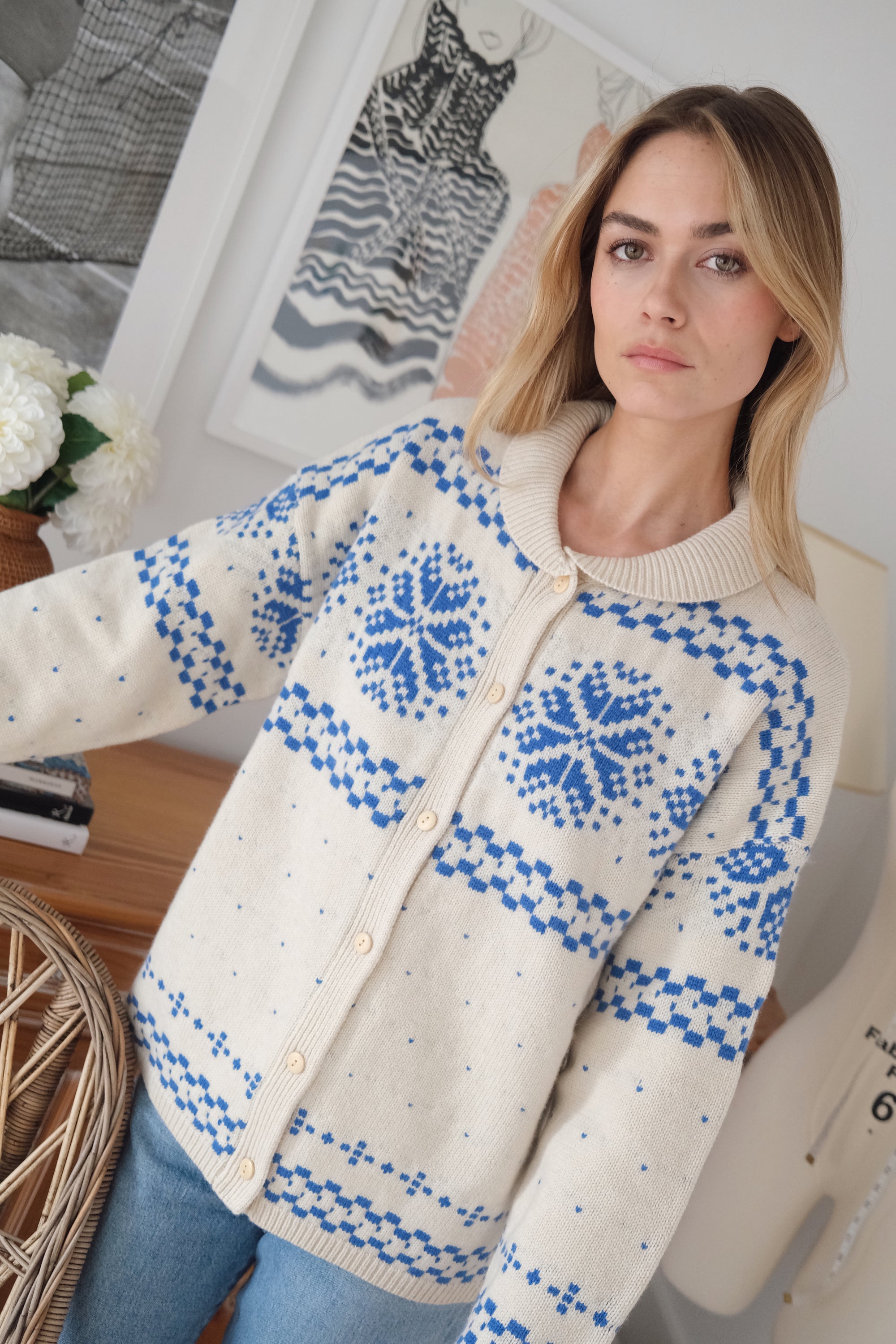 Elin Sweater - Blue/Ivory