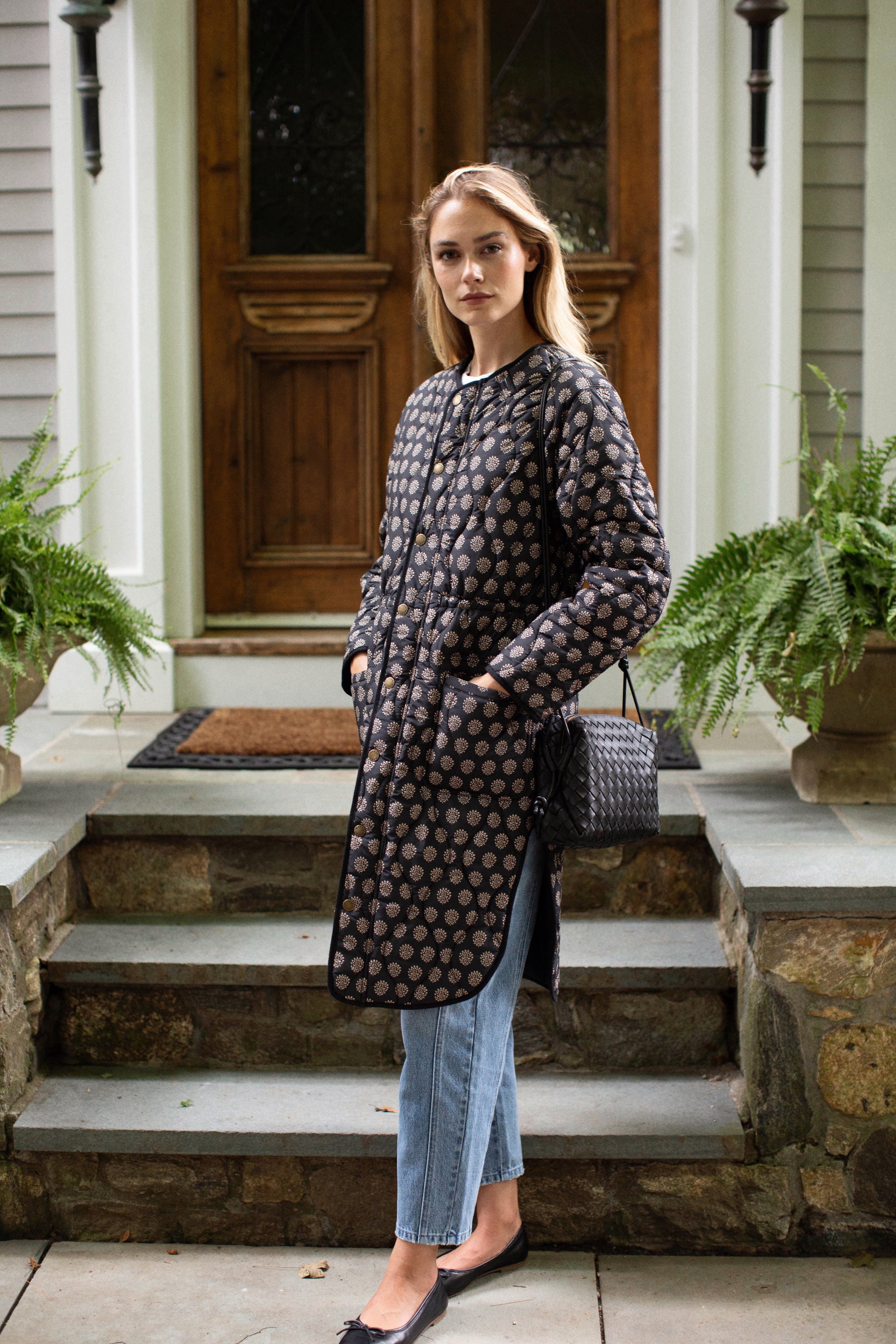 Reversible Quilted Coat - Black Mini Meadow