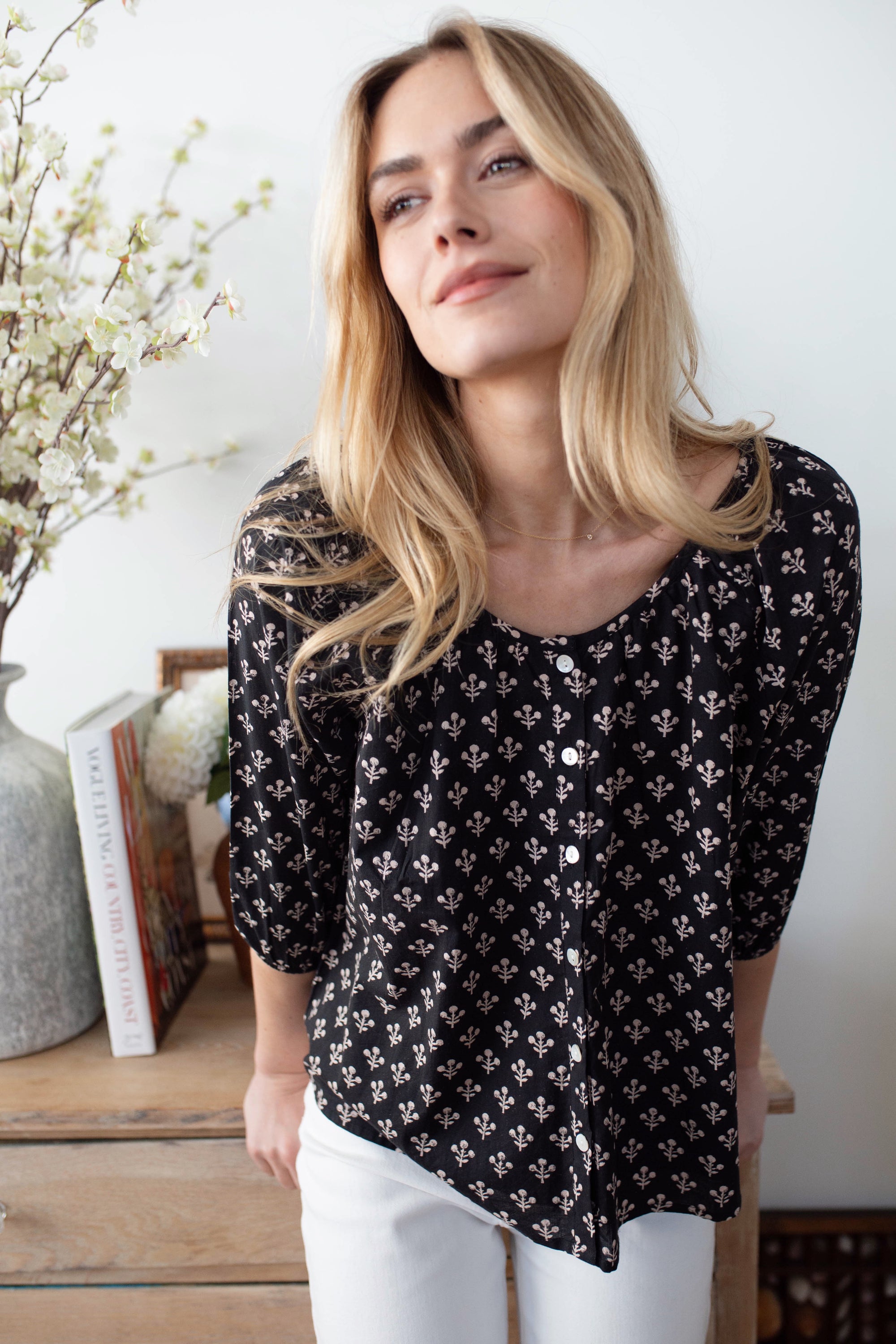 Sophie Top - Black Marea Flower