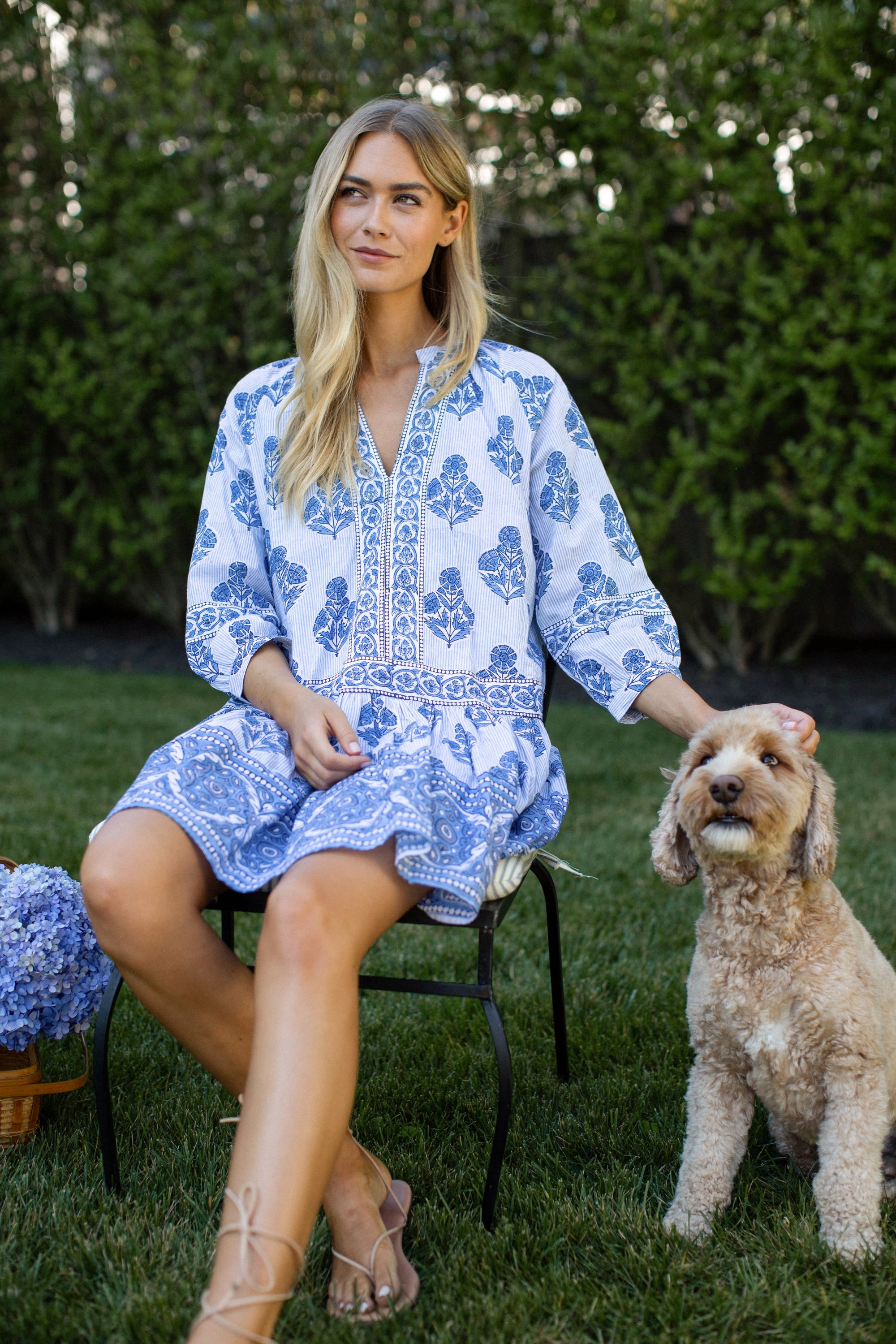 Jeanine Dress - Indigo Striped Hollyhock