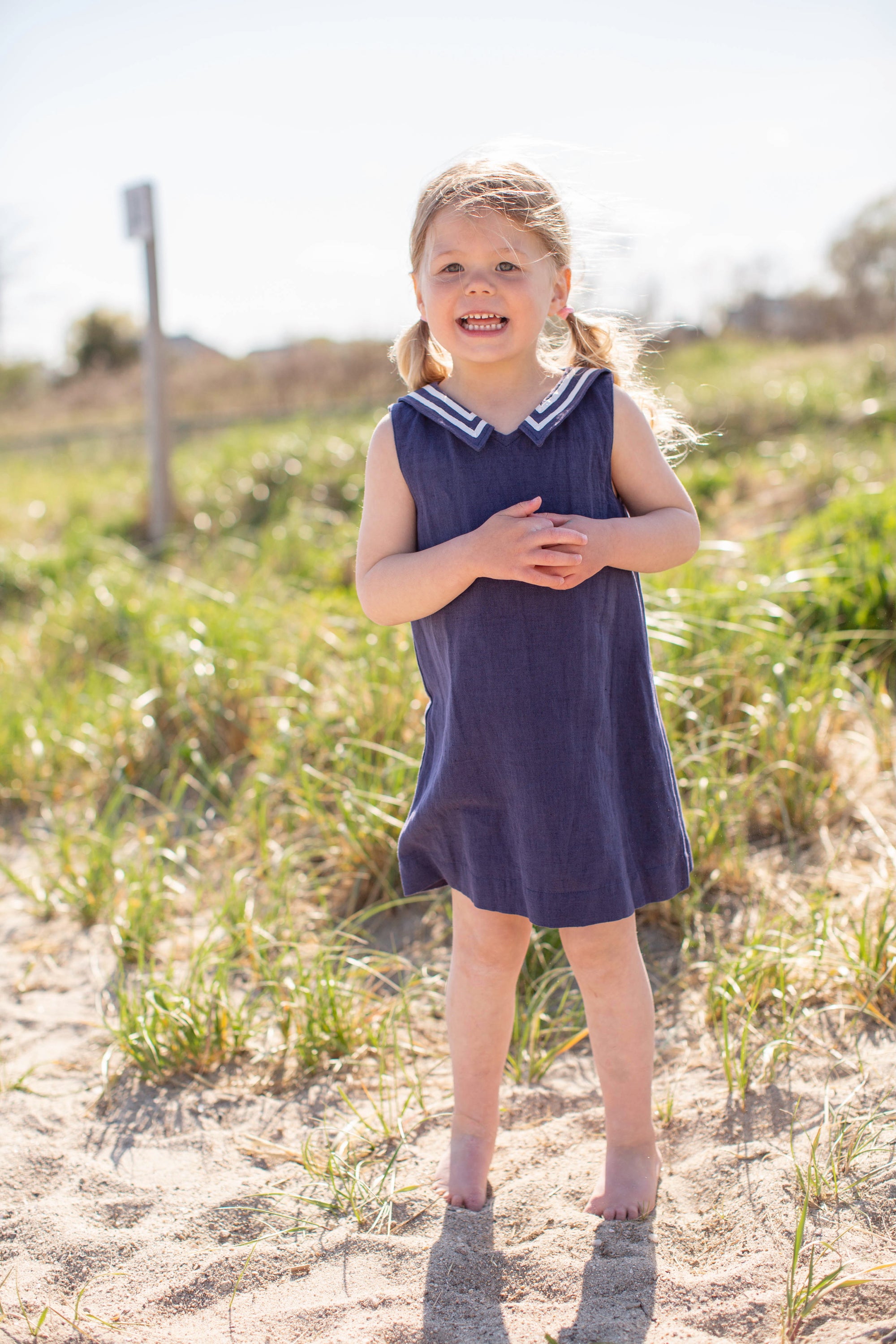 Girls Waterfront Shift Dress - Navy