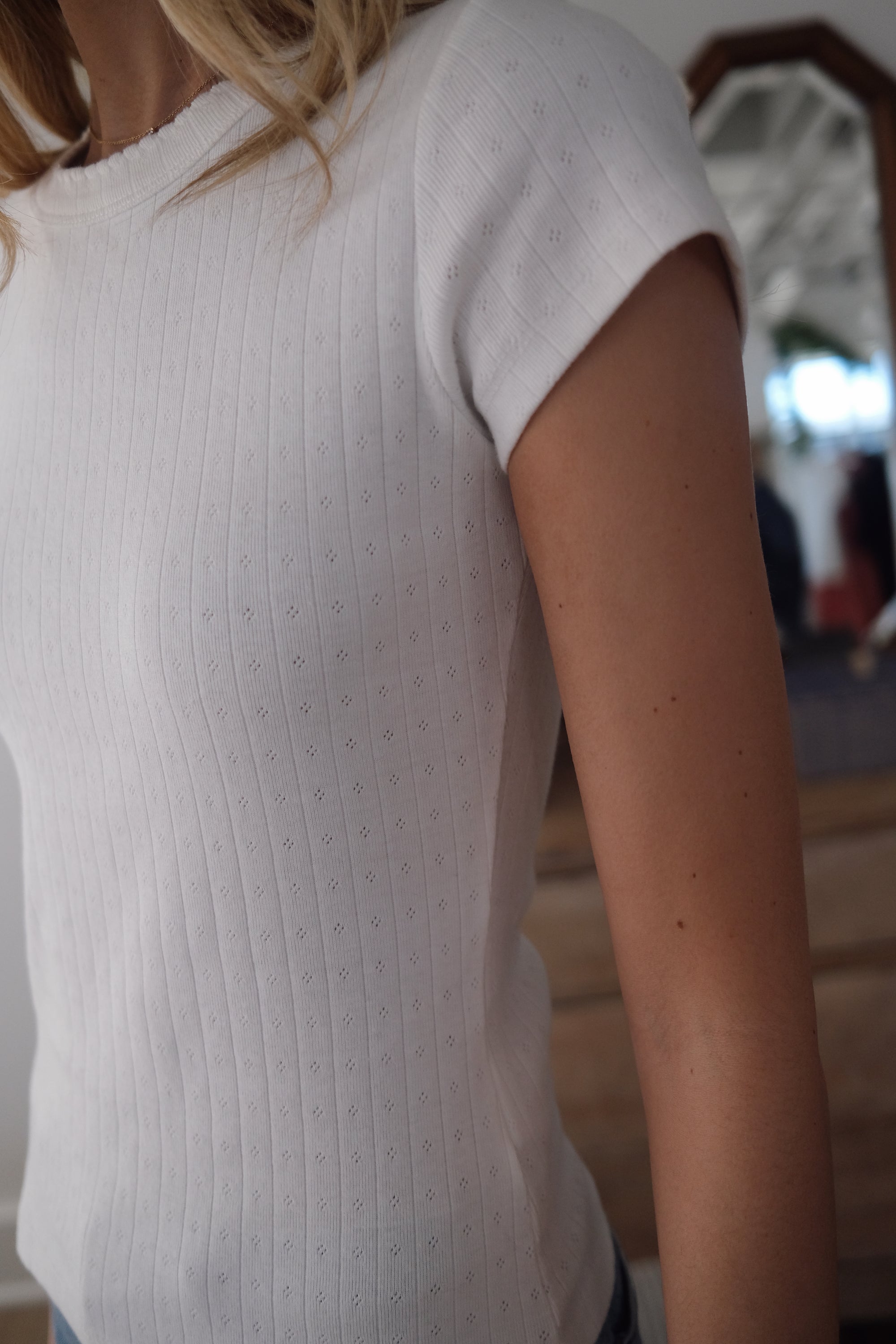 Pointelle Short Sleeve Crewneck - White