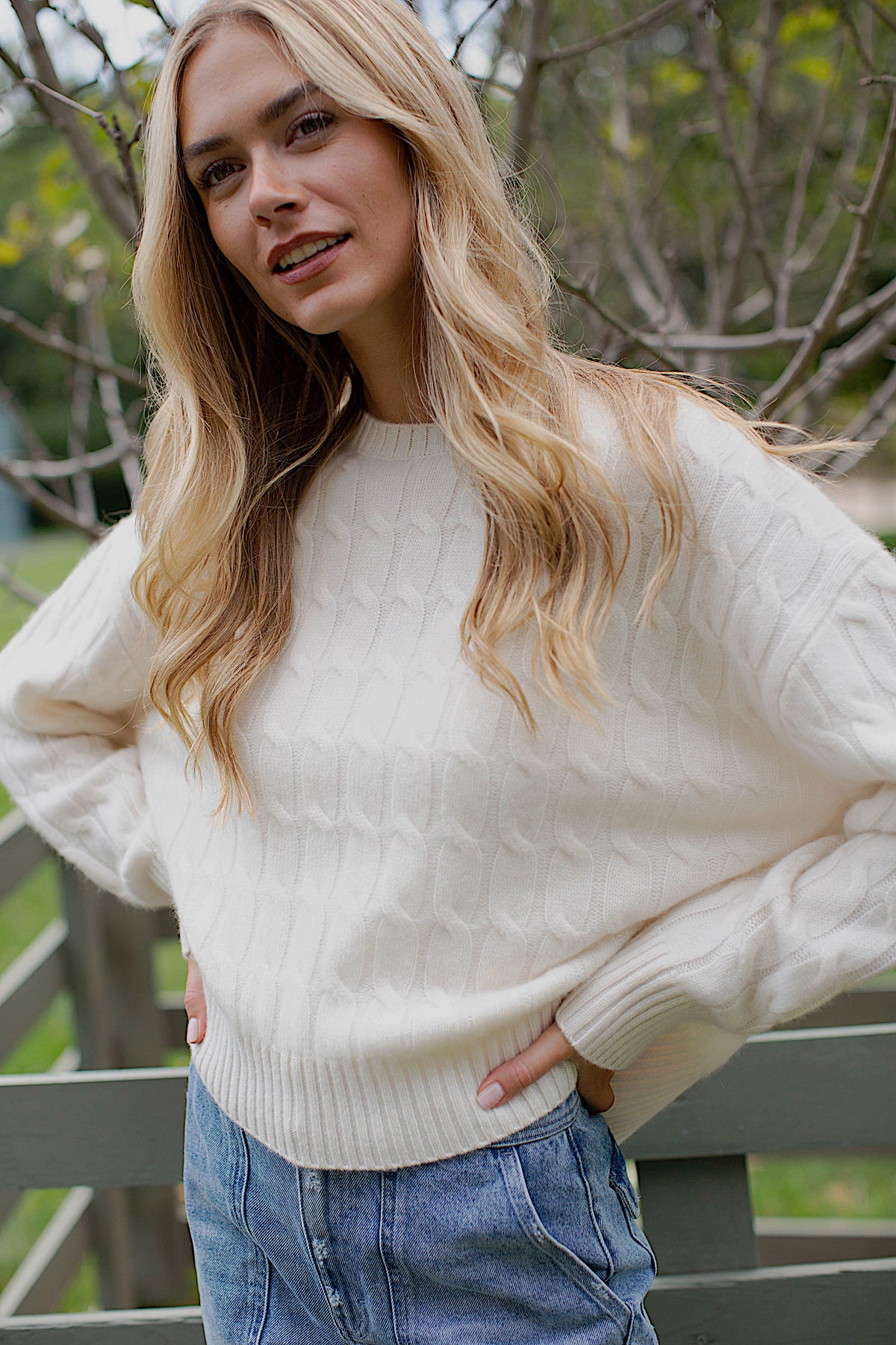 Slouchy Cable Knit Cashmere Sweater - Ivory