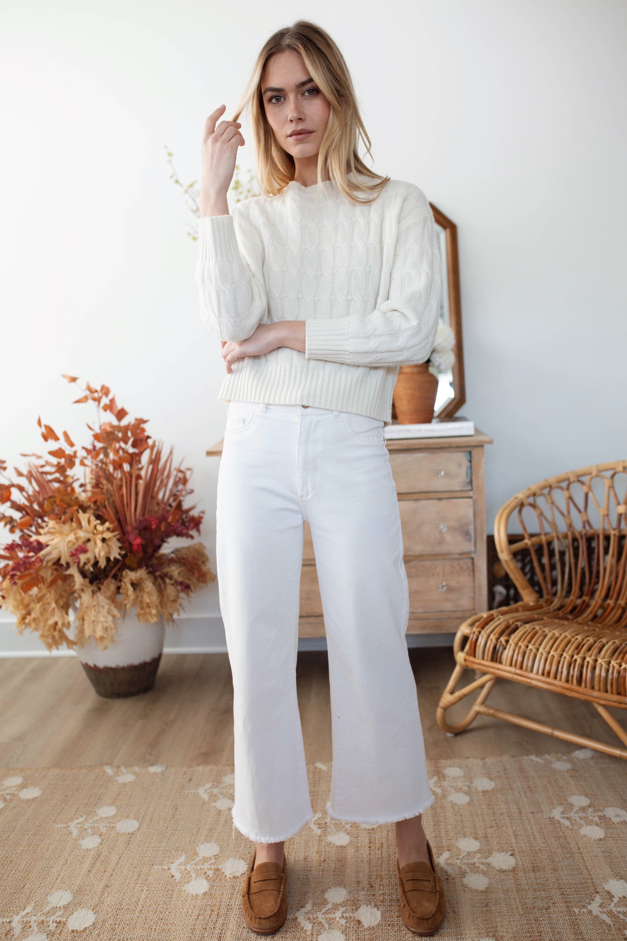 Slouchy Cable Knit Cashmere Sweater - Ivory