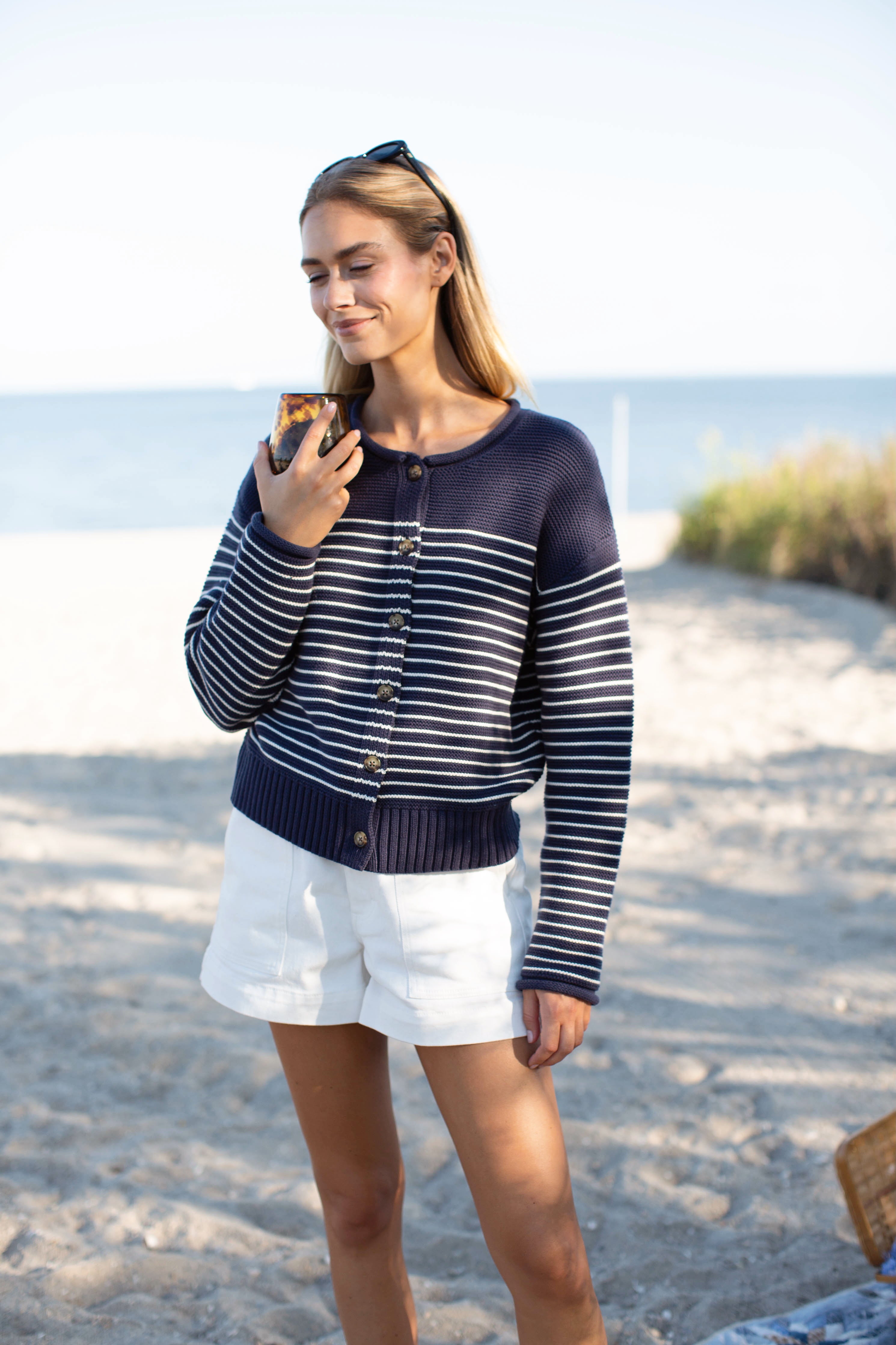 Martha Cardigan - Navy/Ivory Stripe – Marea by Liz Joy