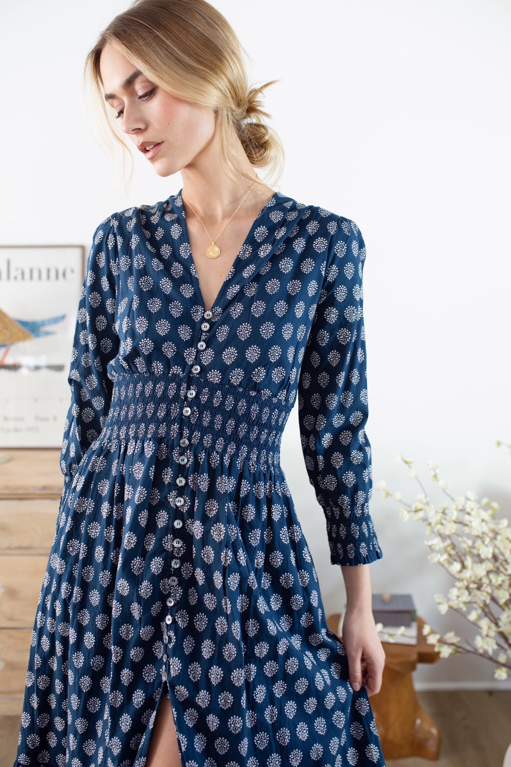 Francesca Dress - Navy Mini Meadow