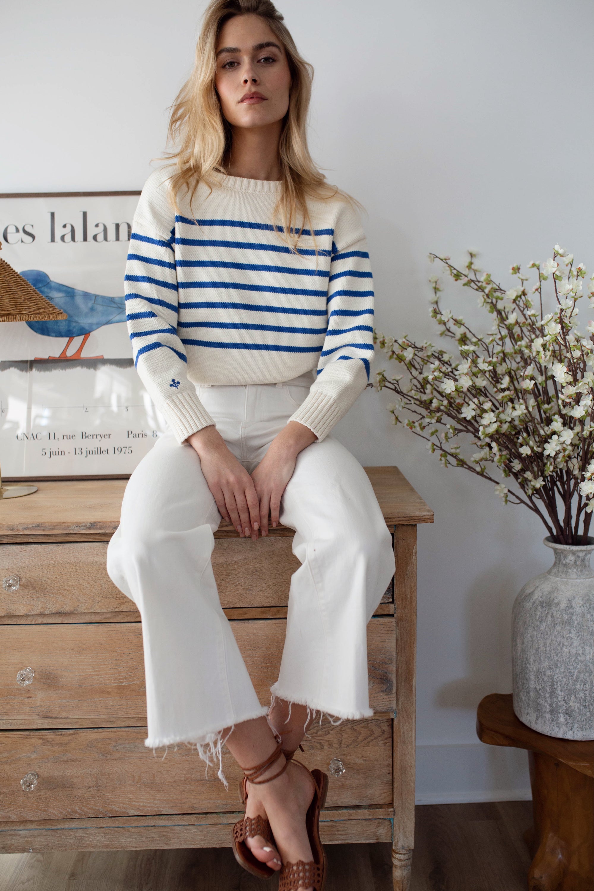 Lake Sweater - White/Tidal Blue